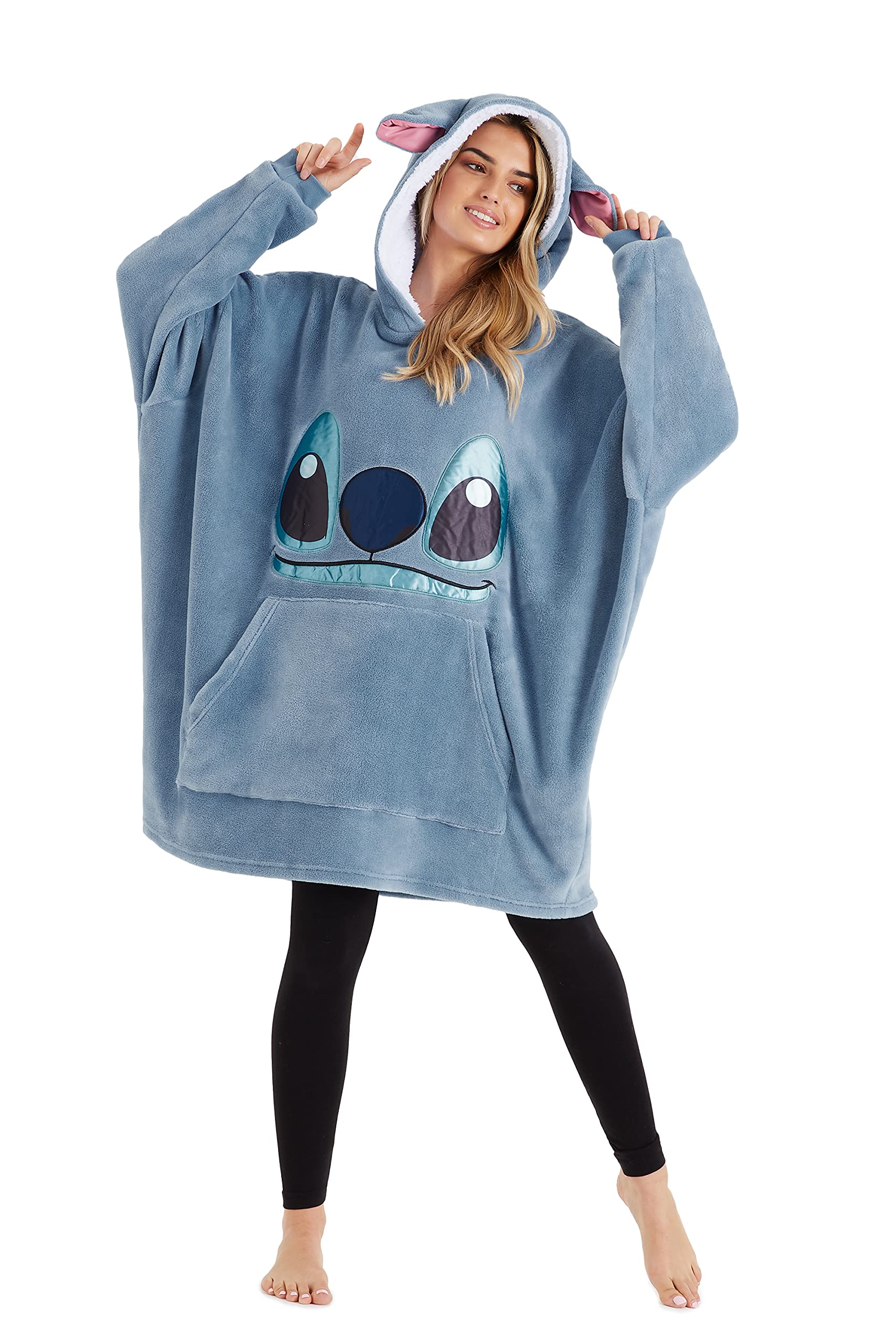 Disney Stitch Sudadera Mujer - Sudadera Manta con Capucha de Forro Polar, Talla Única, Oversize - Regalos para Mujer