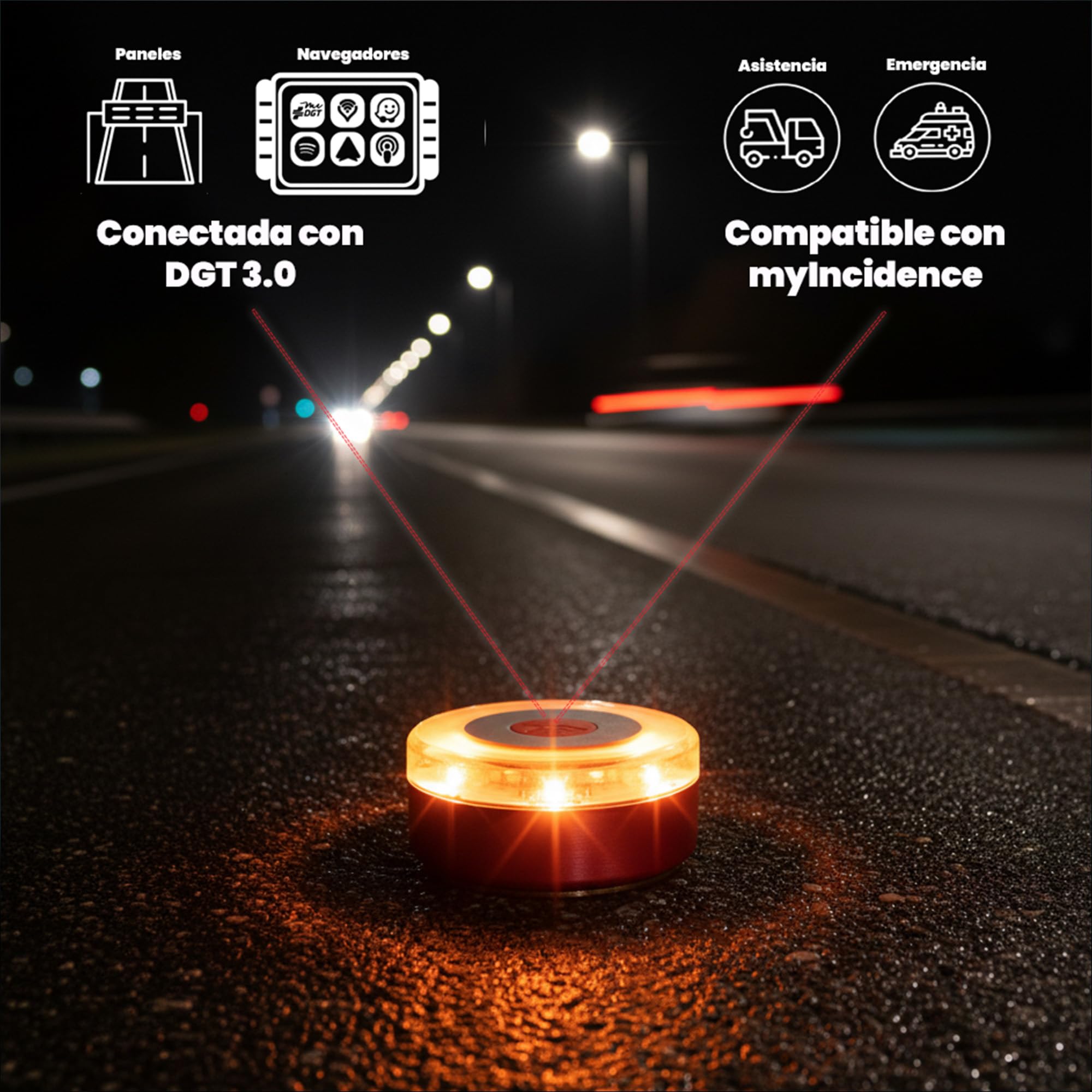 VZero V16 Emergency Light with Geolocation + Case, Certified Signal Connected with DGT 3.0, Suitable for 2026, Car Beacon with eSIM Included, High Power and Eye Protect System