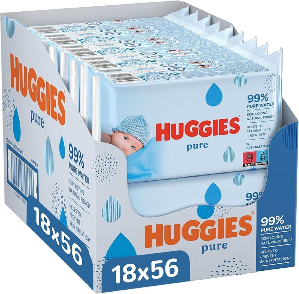 Huggies Pure Baby Wipes, 99% Pure Water, 18 Packs of 56, Total 1008 Wipes