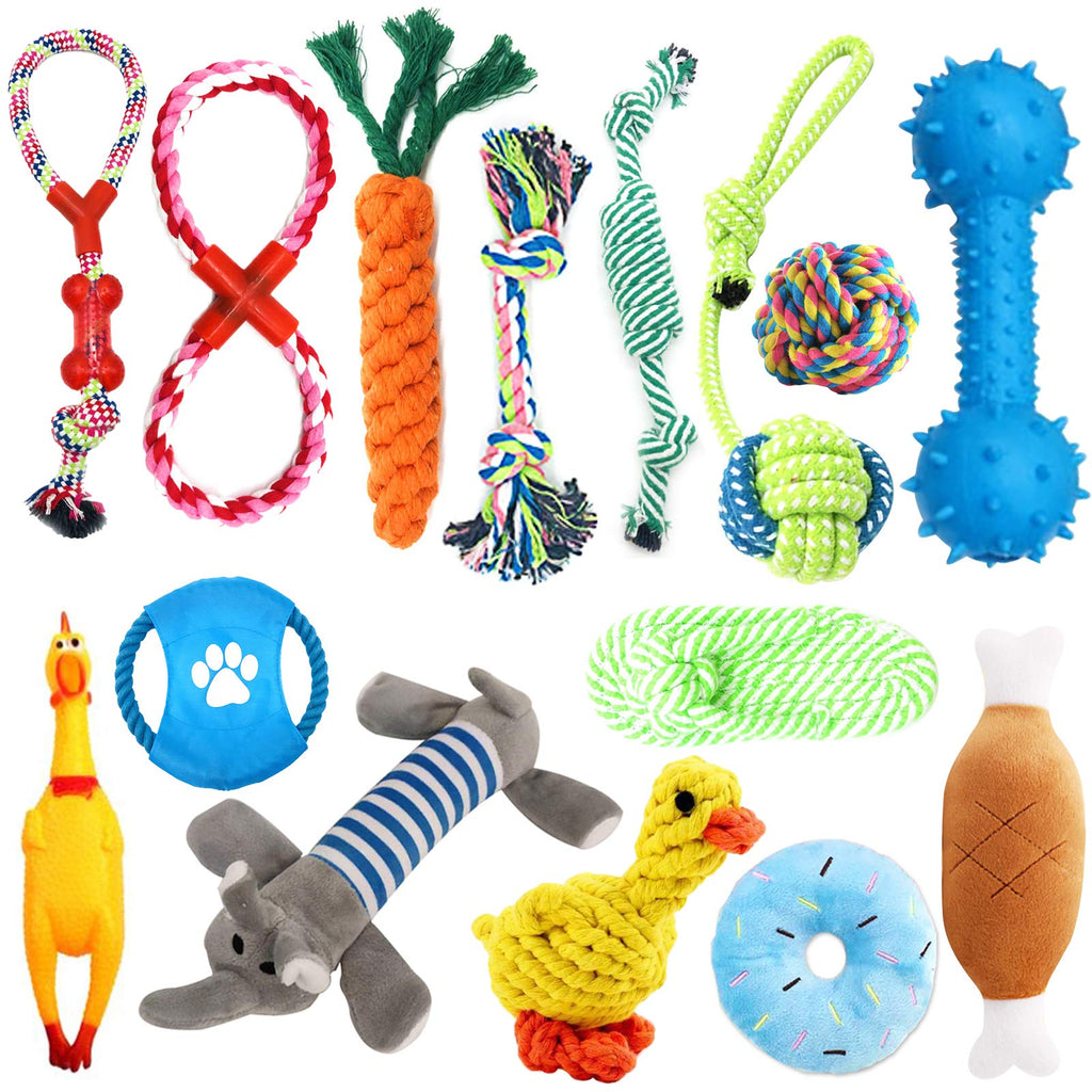Toys for Dogs, Interactive Toys Set of 15 Pieces Toy for Dogs, Ecological, Safe and Durable Dog Toy, Can Be Used to Clean the Teeth of Dogs