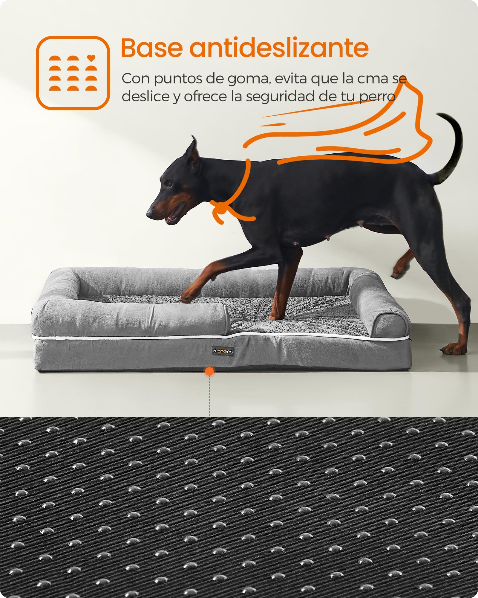 Feandrea Orthopedic Dog Bed, Sofa, Pet Bed, Soft Padding, Raised Edges, Removable and Washable Cover, 122 x 85 x 20 cm, Non-Slip, Osucro Grey PGW078G01