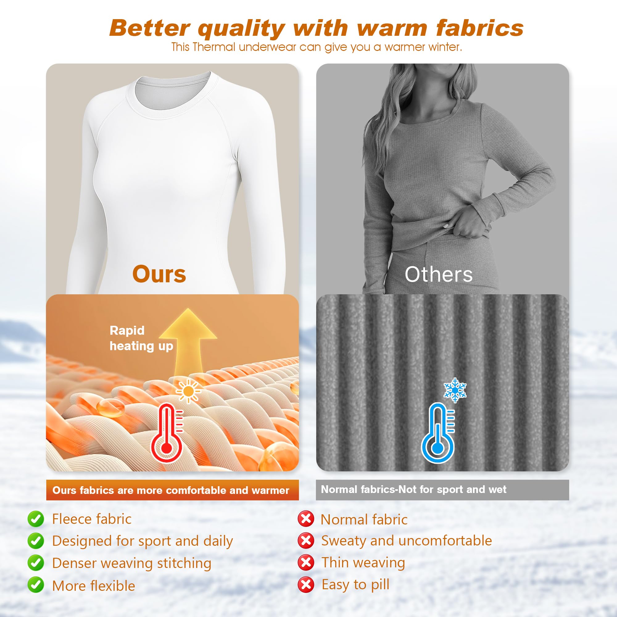 Thermal Shirt Women Winter Set Thermal Long Sleeve Clothes for Extreme Cold T-shirts Tights Pants Leggings Thermal Clothing Snow Black White