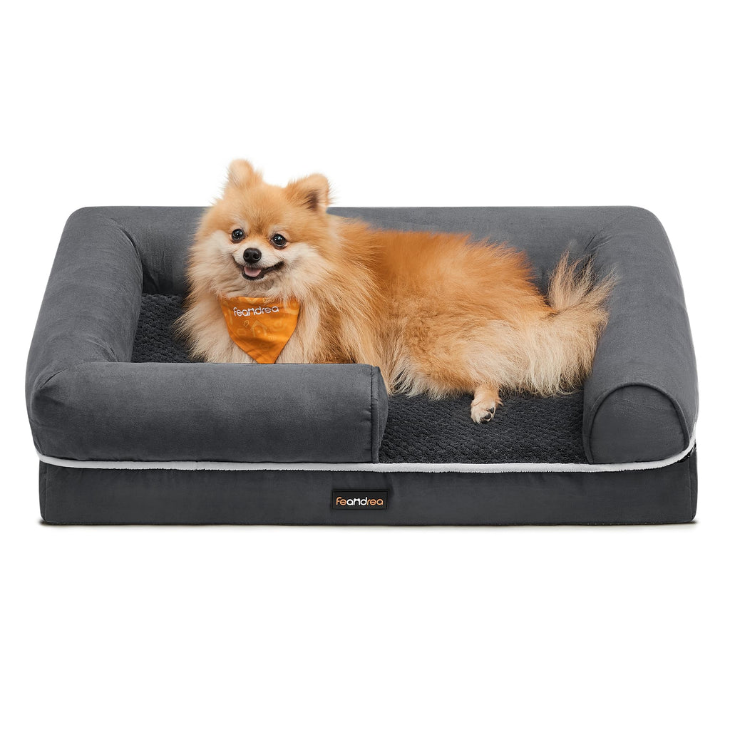 Feandrea Orthopedic Dog Bed, Sofa, Pet Bed, Soft Padding, Raised Edges, Removable and Washable Cover, 122 x 85 x 20 cm, Non-Slip, Osucro Grey PGW078G01