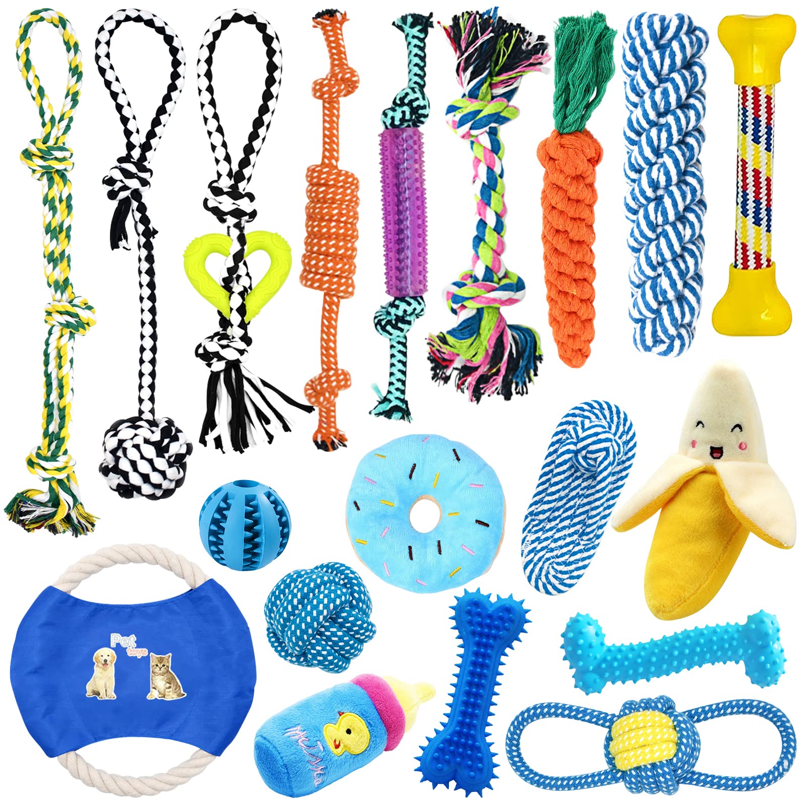 Toys for Dogs, Interactive Toys Set of 15 Pieces Toy for Dogs, Ecological, Safe and Durable Dog Toy, Can Be Used to Clean the Teeth of Dogs
