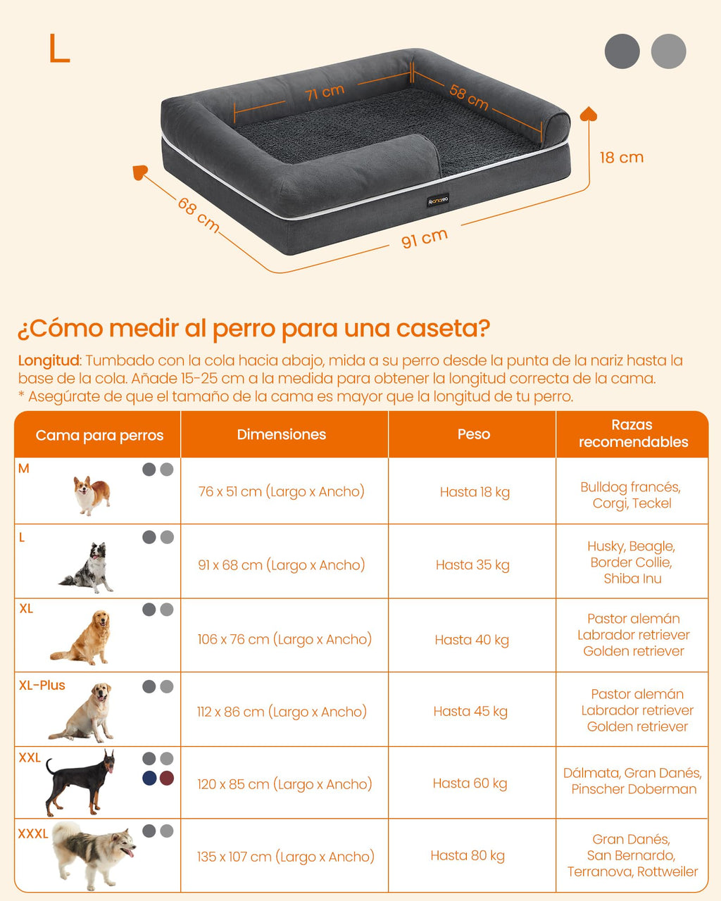 Feandrea Orthopedic Dog Bed, Sofa, Pet Bed, Soft Padding, Raised Edges, Removable and Washable Cover, 122 x 85 x 20 cm, Non-Slip, Osucro Grey PGW078G01