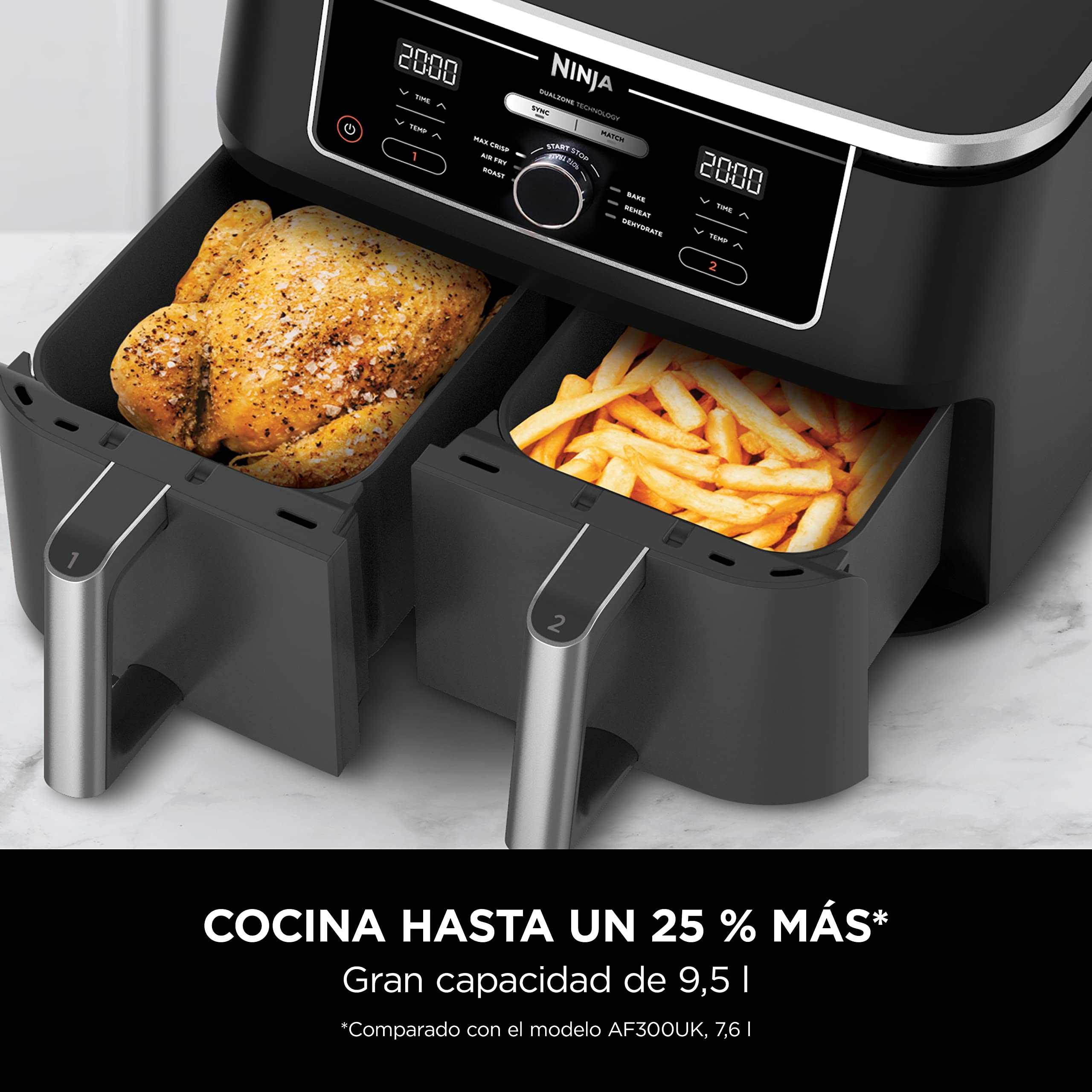 Ninja Foodi [AF300EU] Dual Zone Air Fryer, 2470 W, 7.6 liters, Plastic, Black