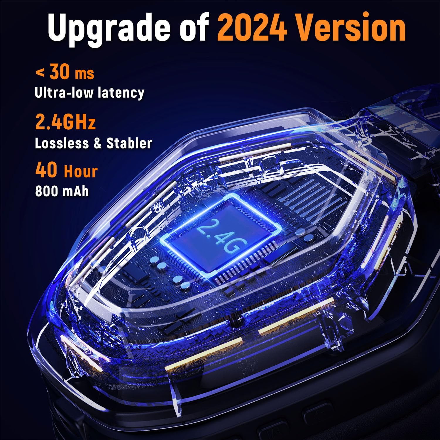 Ozeino Wireless Gaming Headset for PC/Ps5/Ps4, 2.4GHz Wireless+Bluetooth Wireless Gaming Headphones, Low Latency Lossless Sound Quality, 30Hr+ Duration