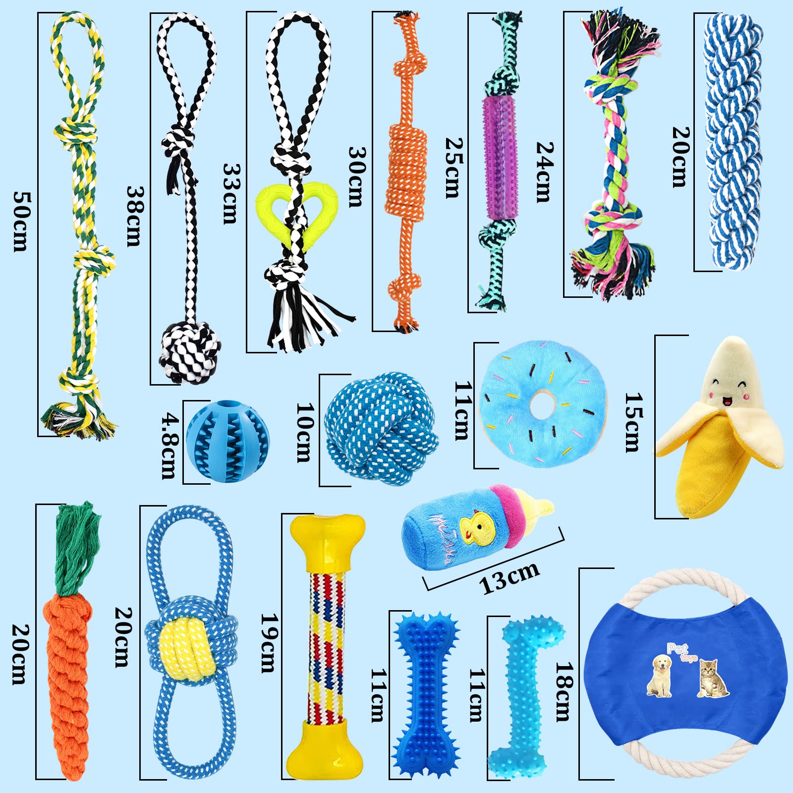 Toys for Dogs, Interactive Toys Set of 15 Pieces Toy for Dogs, Ecological, Safe and Durable Dog Toy, Can Be Used to Clean the Teeth of Dogs