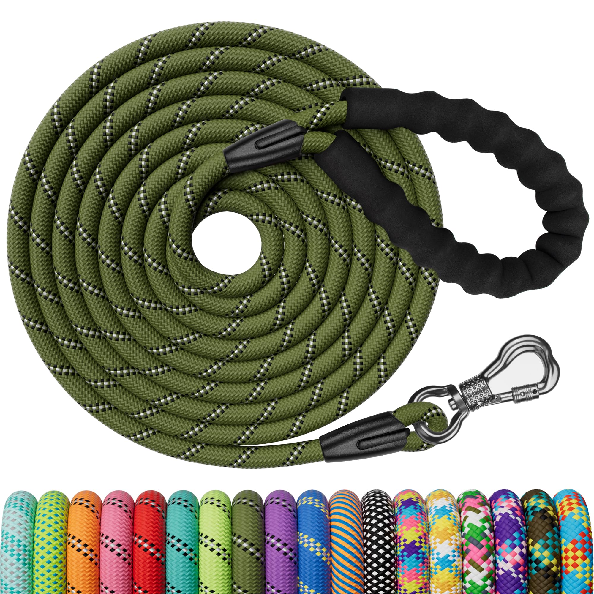 X XBEN Dog Training Lead, 1.5 m, 3 m, 5 m, 6 m, 10 m, 15 m, 20 m, 25 m, 30 m, Long Dog Leash with Lockable Hook, Training Leash for Large and Small Dogs, Reflective and Durable