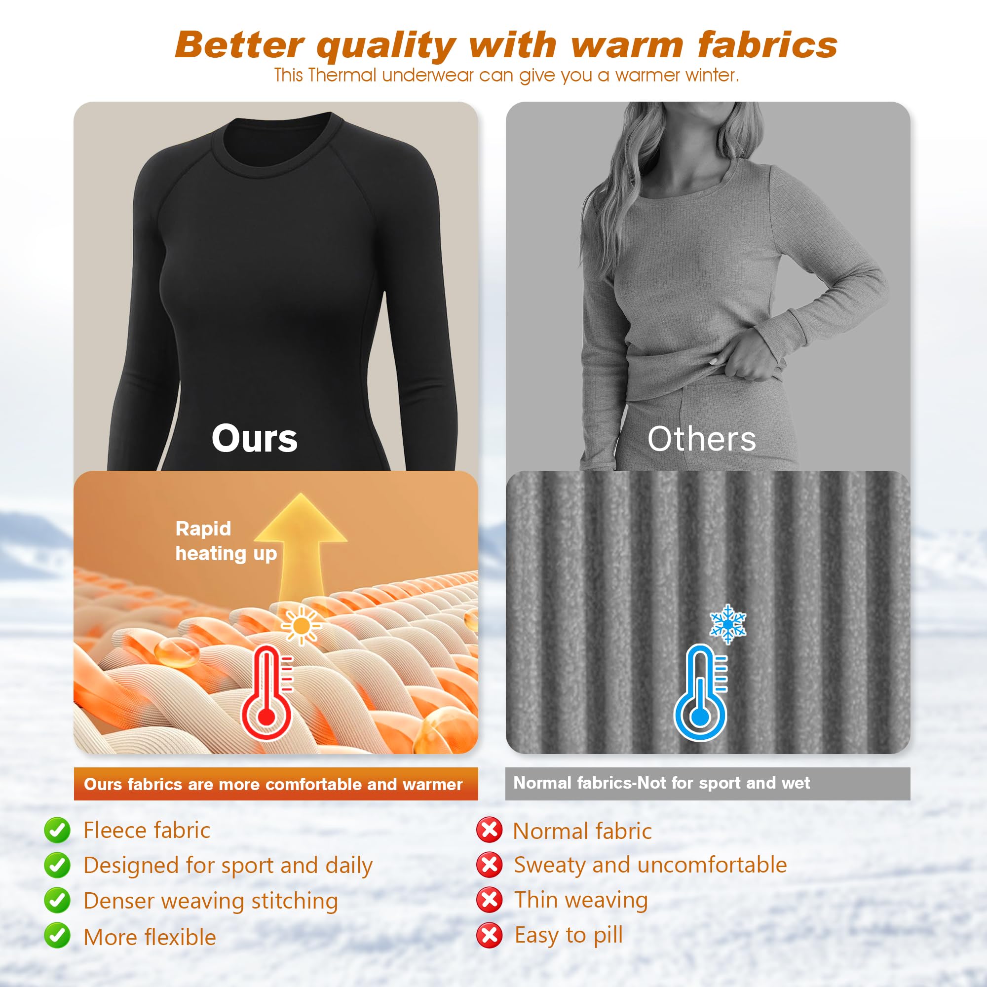 Thermal Shirt Women Winter Set Thermal Long Sleeve Clothes for Extreme Cold T-shirts Tights Pants Leggings Thermal Clothing Snow Black White