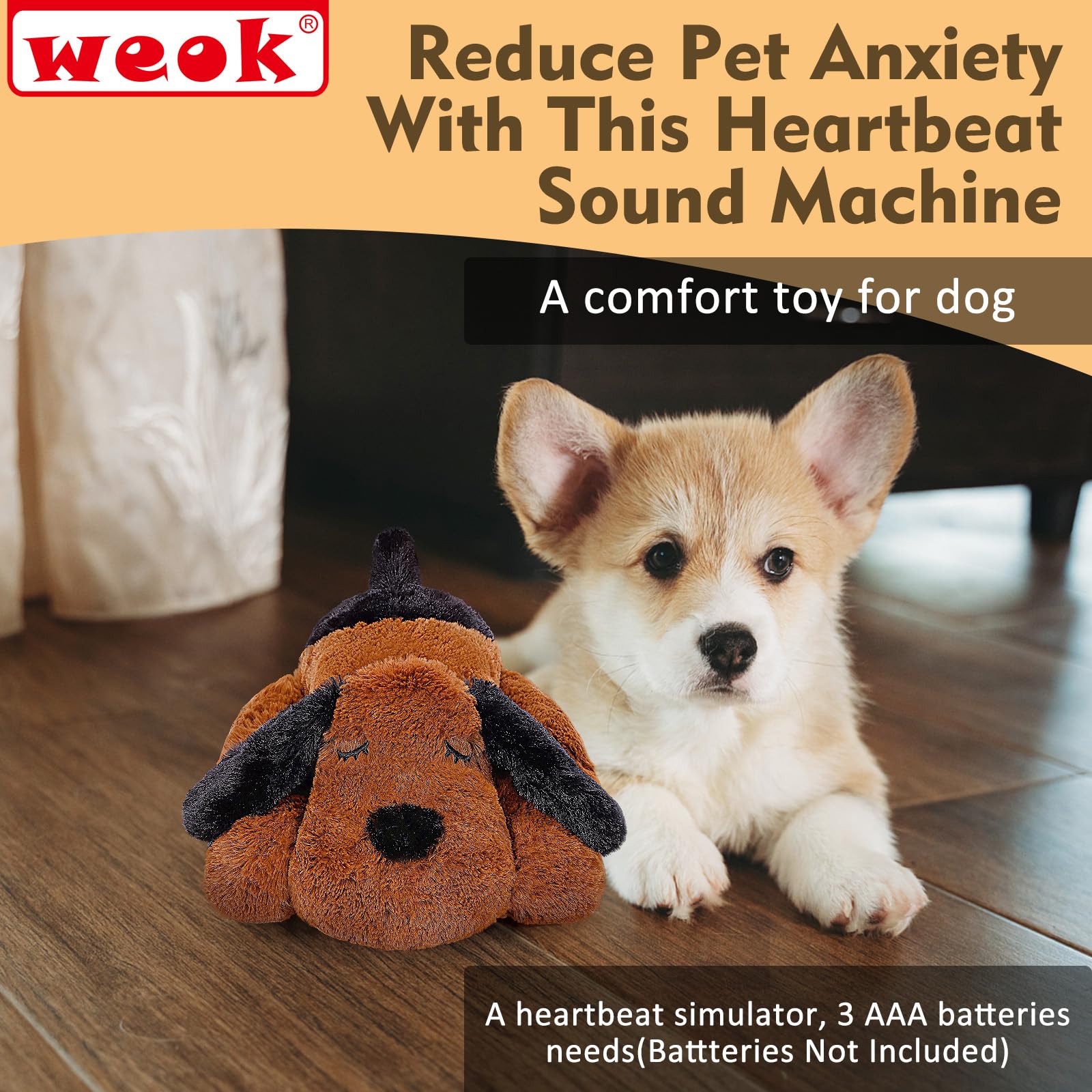 Puppy Heartbeat Toy, Separation Anxiety Relief Toy, Puppy Heartbeat Calming Plush Toy for Anxiety and Behavior