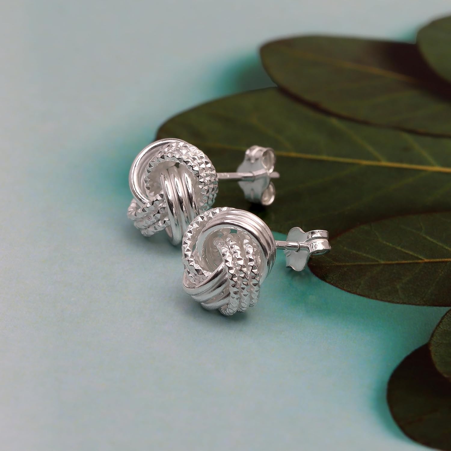 LeCalla Italian Silver Jewelry Stud Earring Twisted Design Wire Love Knot for Women