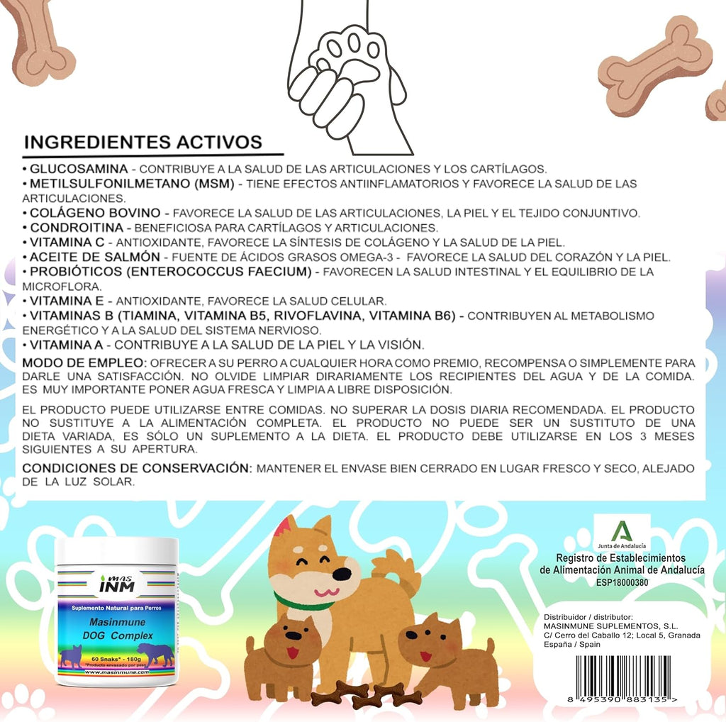 Masimmune Dog Complex - Chondroprotector Dogs - Joint Support and Immune System - Glucosamine Chondroitin Dogs - MSM - Omega 3 - 60 Chewable Snacks.