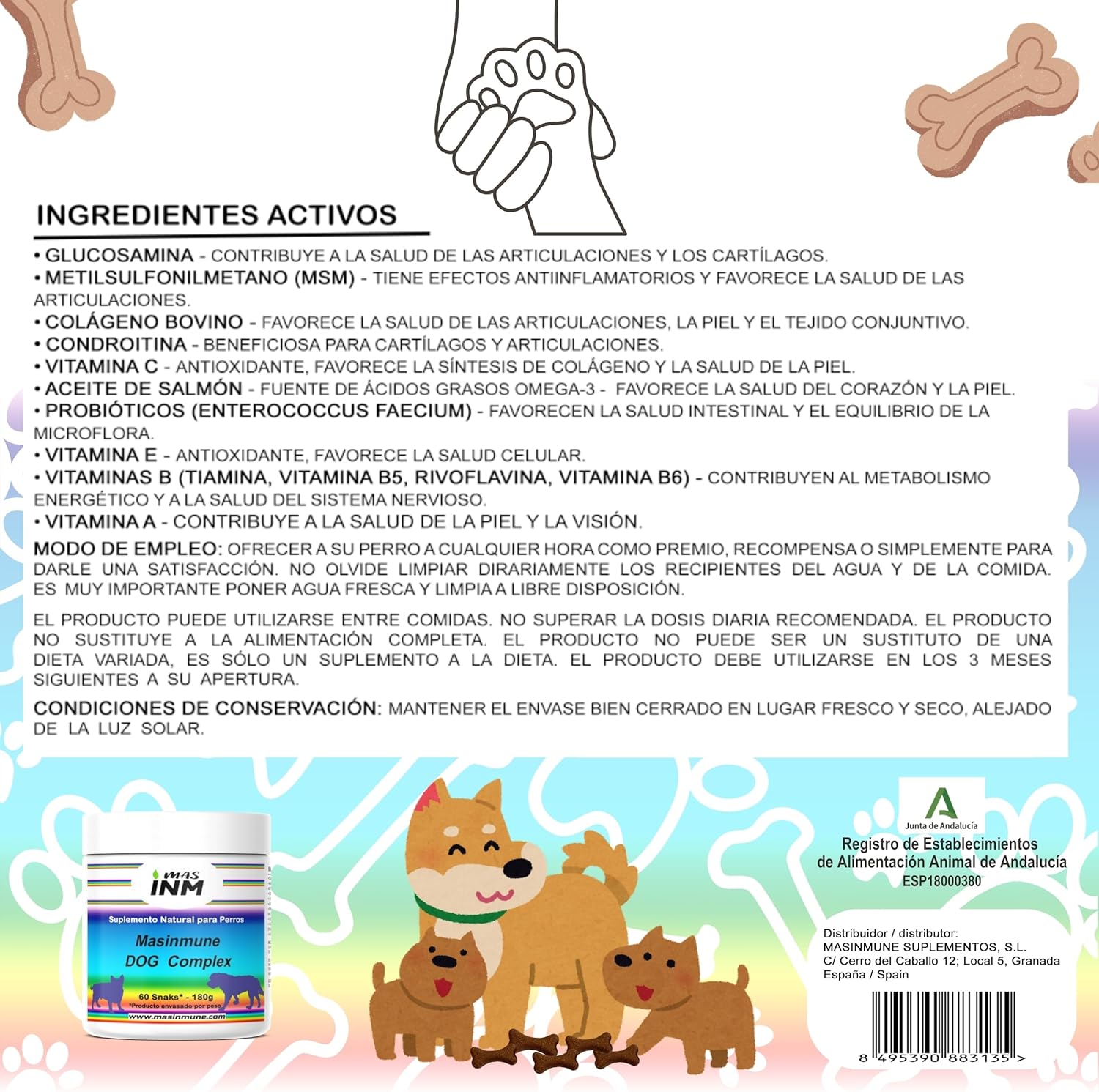 Masimmune Dog Complex - Chondroprotector Dogs - Joint Support and Immune System - Glucosamine Chondroitin Dogs - MSM - Omega 3 - 60 Chewable Snacks.