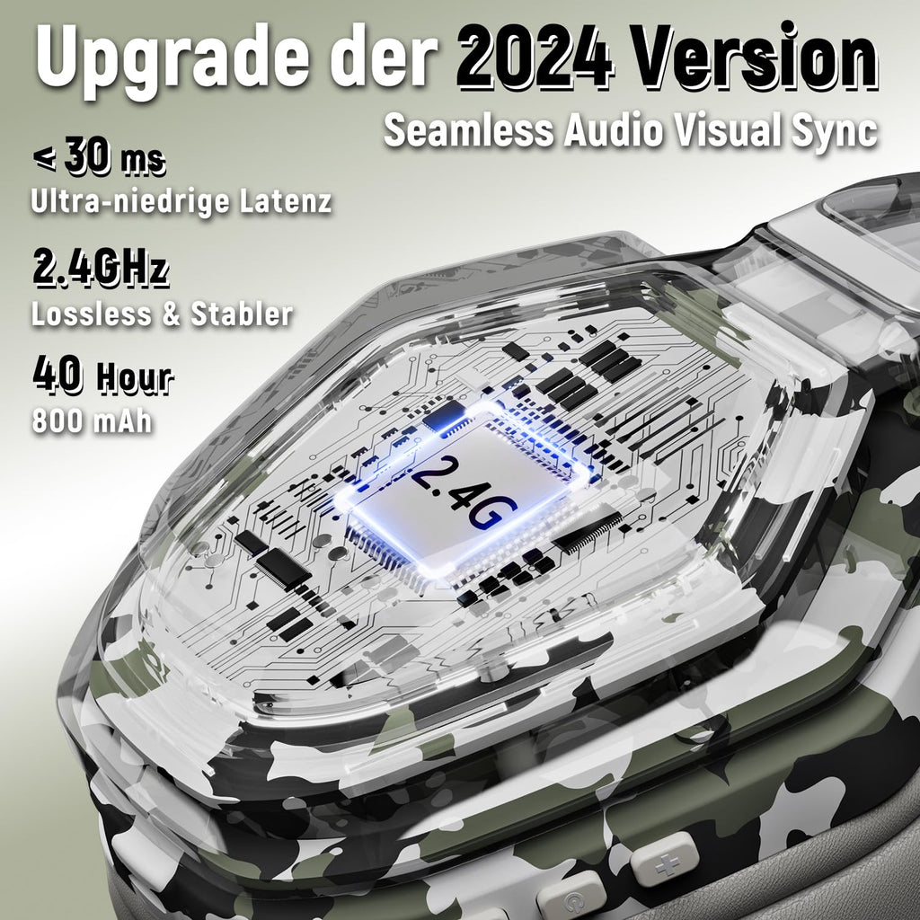 Ozeino Wireless Gaming Headset for PC/Ps5/Ps4, 2.4GHz Wireless+Bluetooth Wireless Gaming Headphones, Low Latency Lossless Sound Quality, 30Hr+ Duration