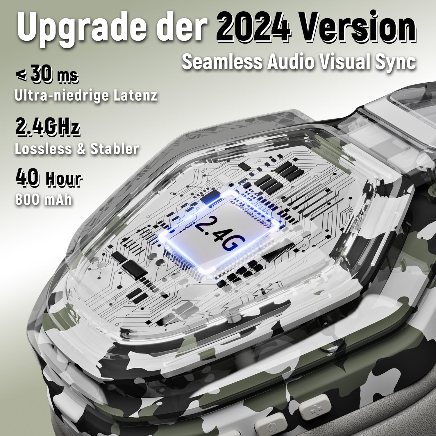 Ozeino Wireless Gaming Headset for PC/Ps5/Ps4, 2.4GHz Wireless+Bluetooth Wireless Gaming Headphones, Low Latency Lossless Sound Quality, 30Hr+ Duration