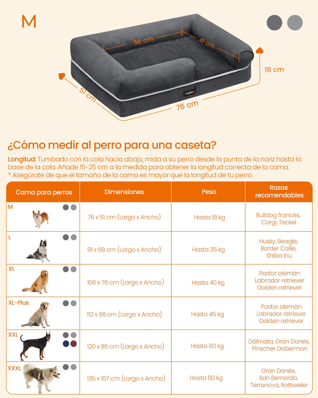Feandrea Orthopedic Dog Bed, Sofa, Pet Bed, Soft Padding, Raised Edges, Removable and Washable Cover, 122 x 85 x 20 cm, Non-Slip, Osucro Grey PGW078G01