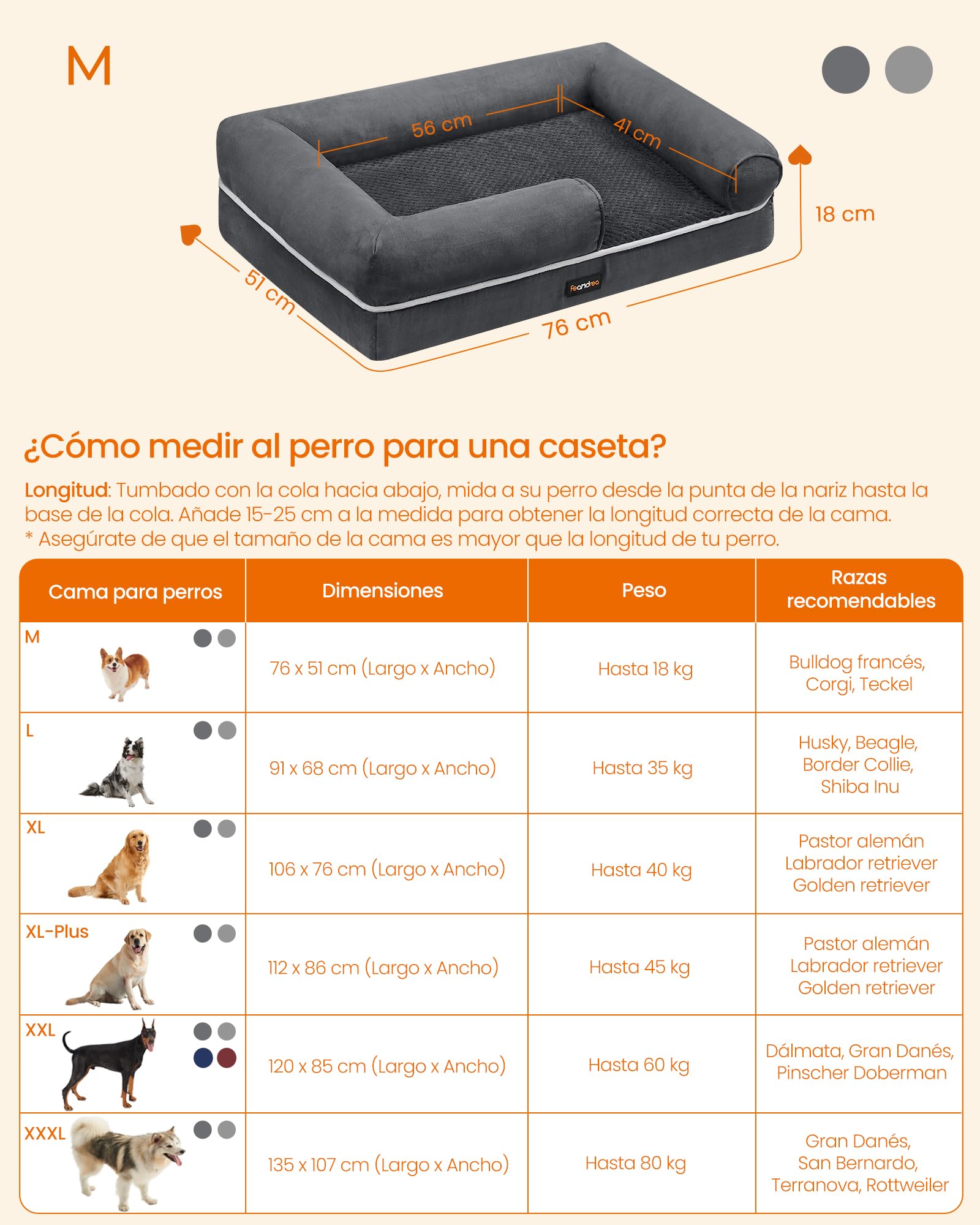 Feandrea Orthopedic Dog Bed, Sofa, Pet Bed, Soft Padding, Raised Edges, Removable and Washable Cover, 122 x 85 x 20 cm, Non-Slip, Osucro Grey PGW078G01