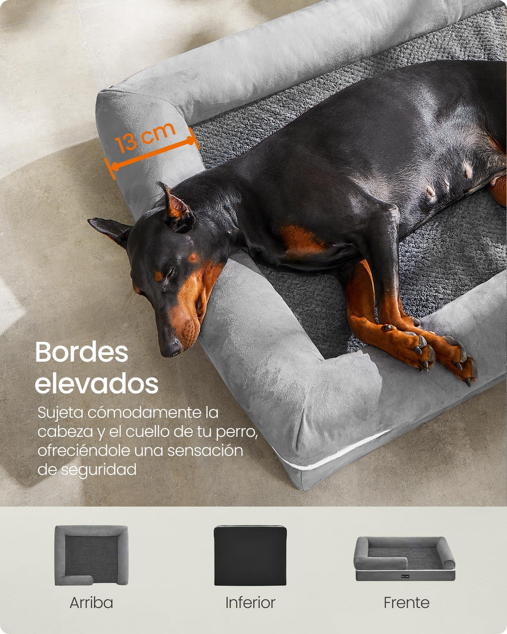 Feandrea Orthopedic Dog Bed, Sofa, Pet Bed, Soft Padding, Raised Edges, Removable and Washable Cover, 122 x 85 x 20 cm, Non-Slip, Osucro Grey PGW078G01
