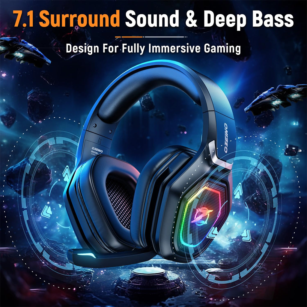 Ozeino Wireless Gaming Headset for PC/Ps5/Ps4, 2.4GHz Wireless+Bluetooth Wireless Gaming Headphones, Low Latency Lossless Sound Quality, 30Hr+ Duration