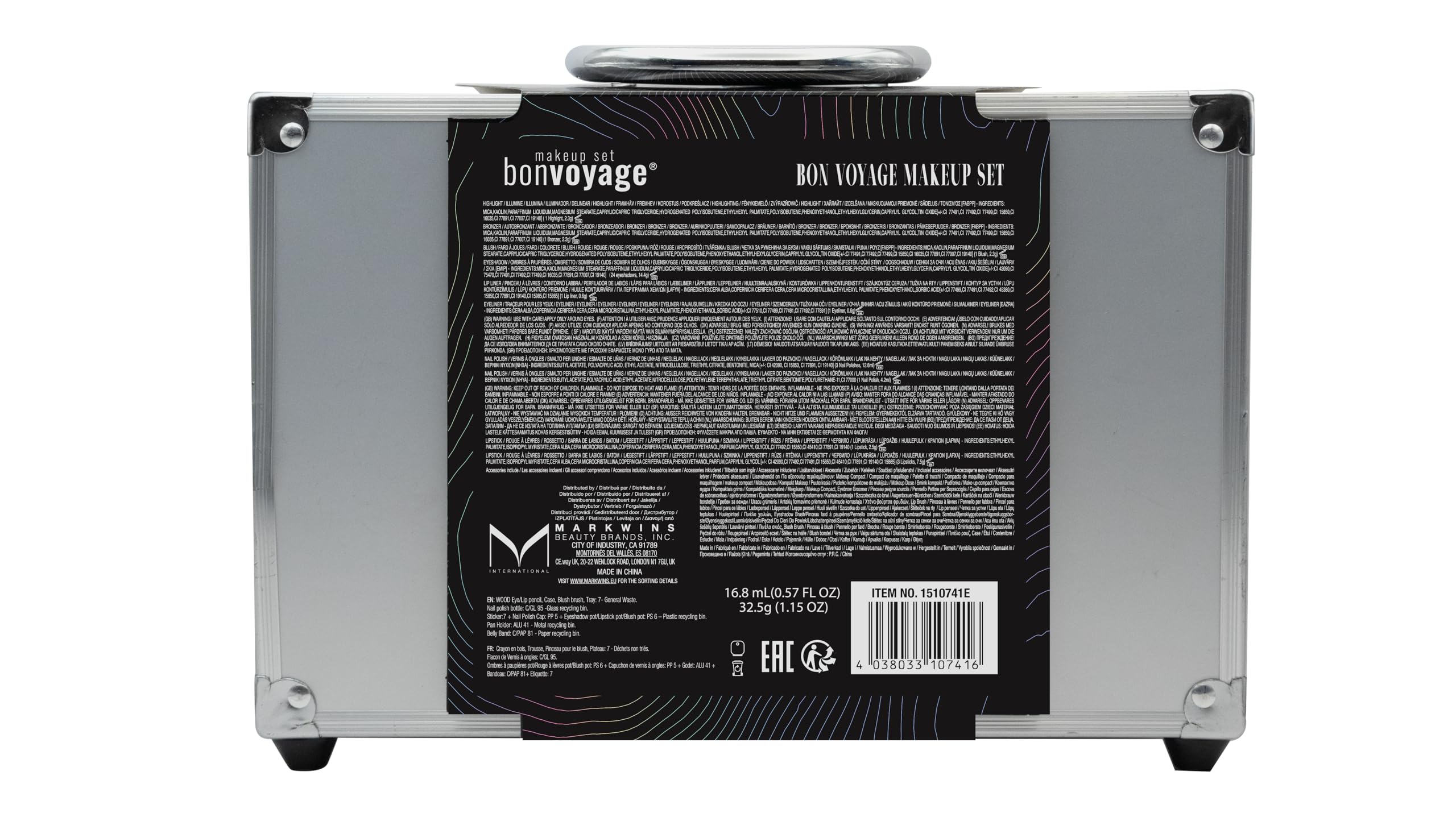 bonvoyage, 43 Piece Women's Makeup Kit, Includes Lipstick, Eyeshadows, Blush, Nail Polish, Mirror, and More, Portable and Lightweight Metal Case, Bon Voyage