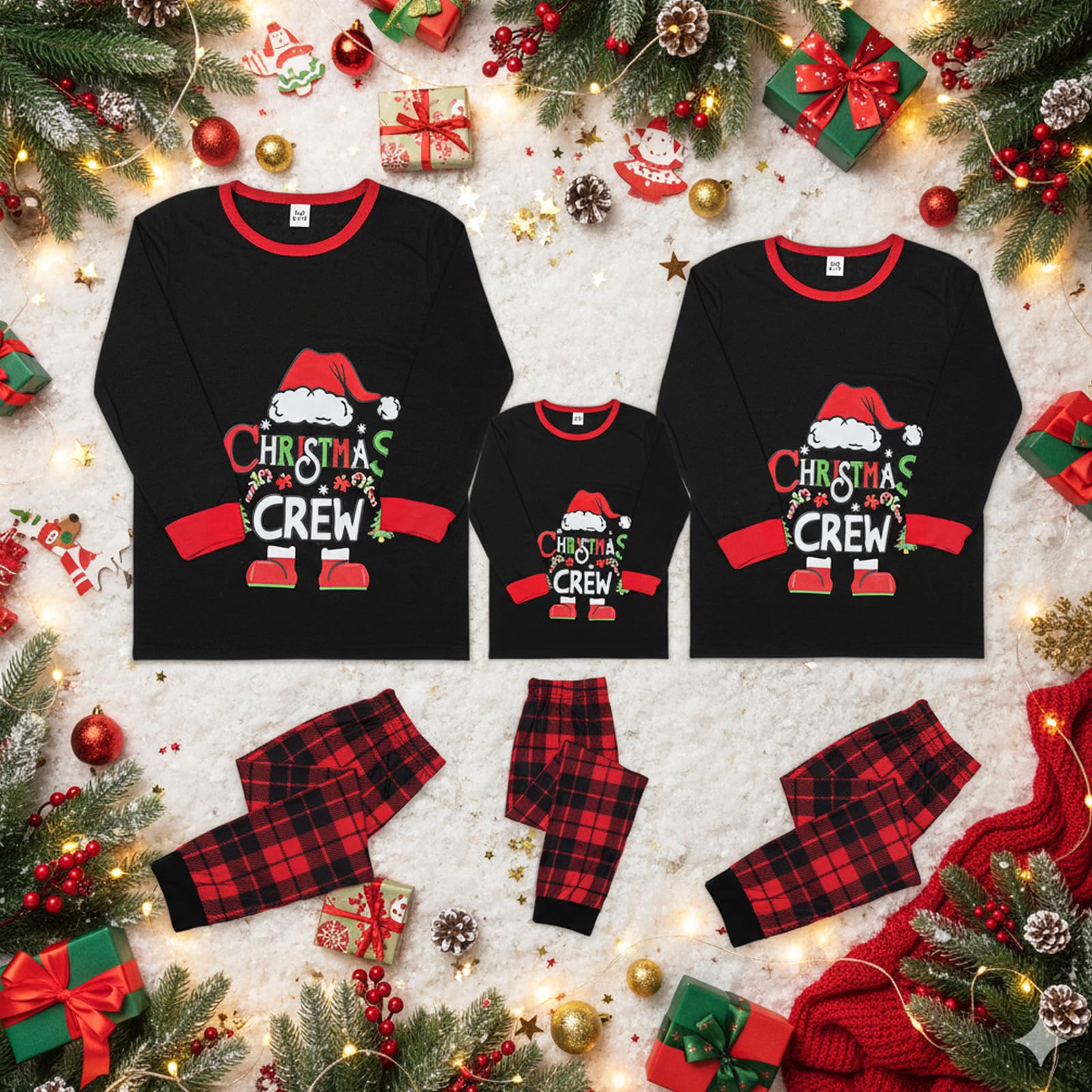 Christmas Family Pajamas, Christmas Family Pajamas Set, Long Sleepwear, Sleeping Sleeves, Cute Elk Print, Suitable for Women, Men, Kids and Baby, Red