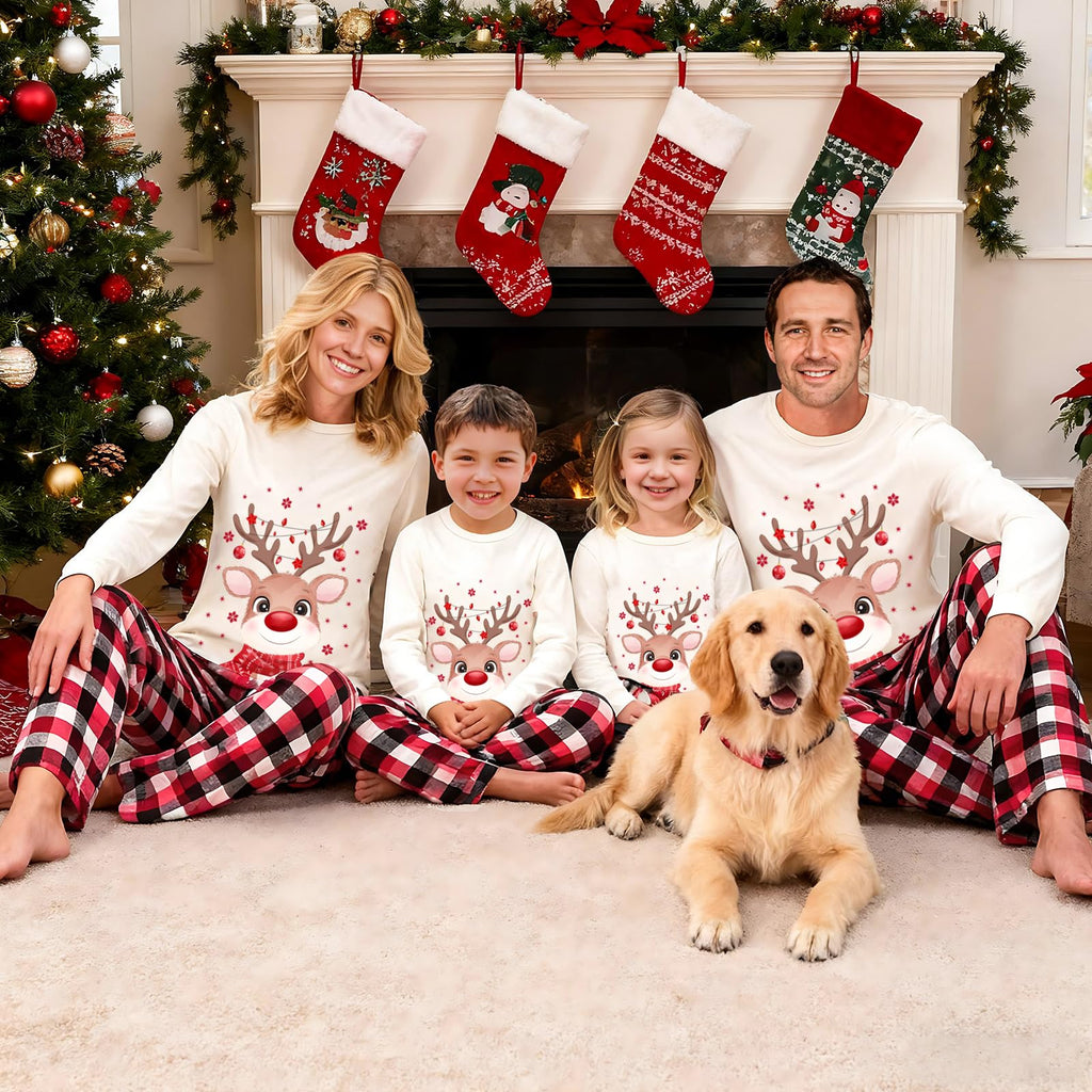Christmas Family Pajamas, Christmas Family Pajamas Set, Long Sleepwear, Sleeping Sleeves, Cute Elk Print, Suitable for Women, Men, Kids and Baby, Red