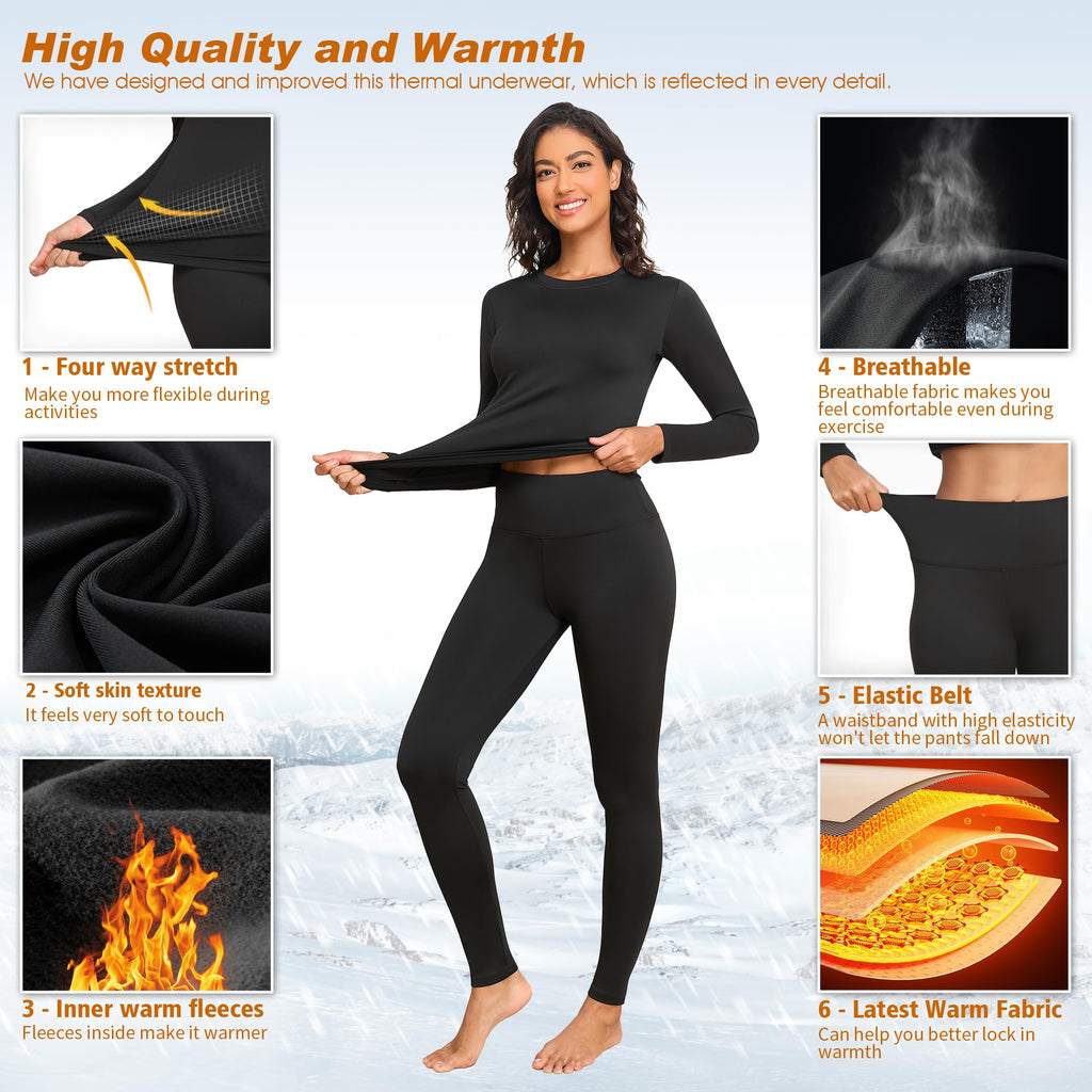 Thermal Shirt Women Winter Set Thermal Long Sleeve Clothes for Extreme Cold T-shirts Tights Pants Leggings Thermal Clothing Snow Black White