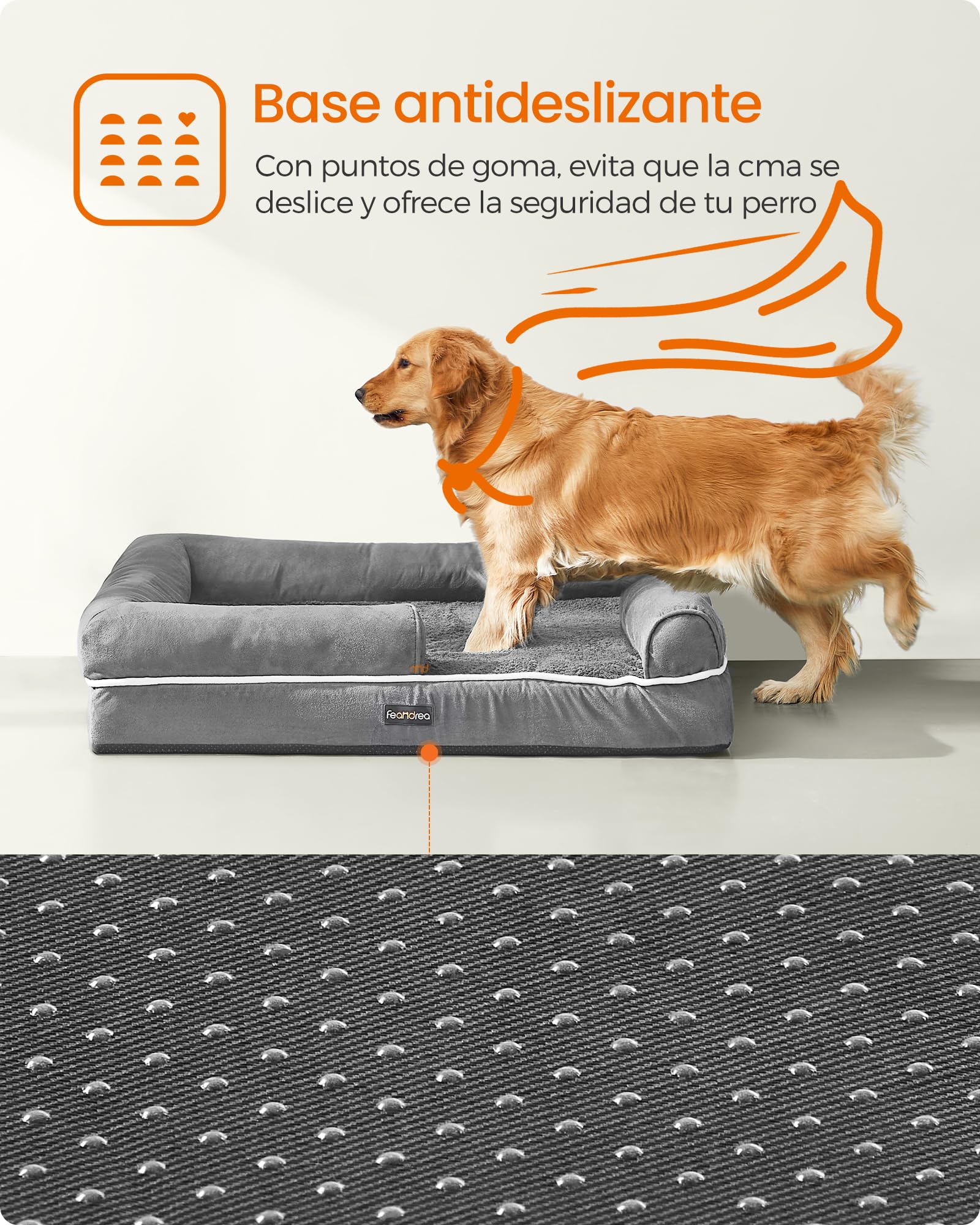 Feandrea Orthopedic Dog Bed, Sofa, Pet Bed, Soft Padding, Raised Edges, Removable and Washable Cover, 122 x 85 x 20 cm, Non-Slip, Osucro Grey PGW078G01