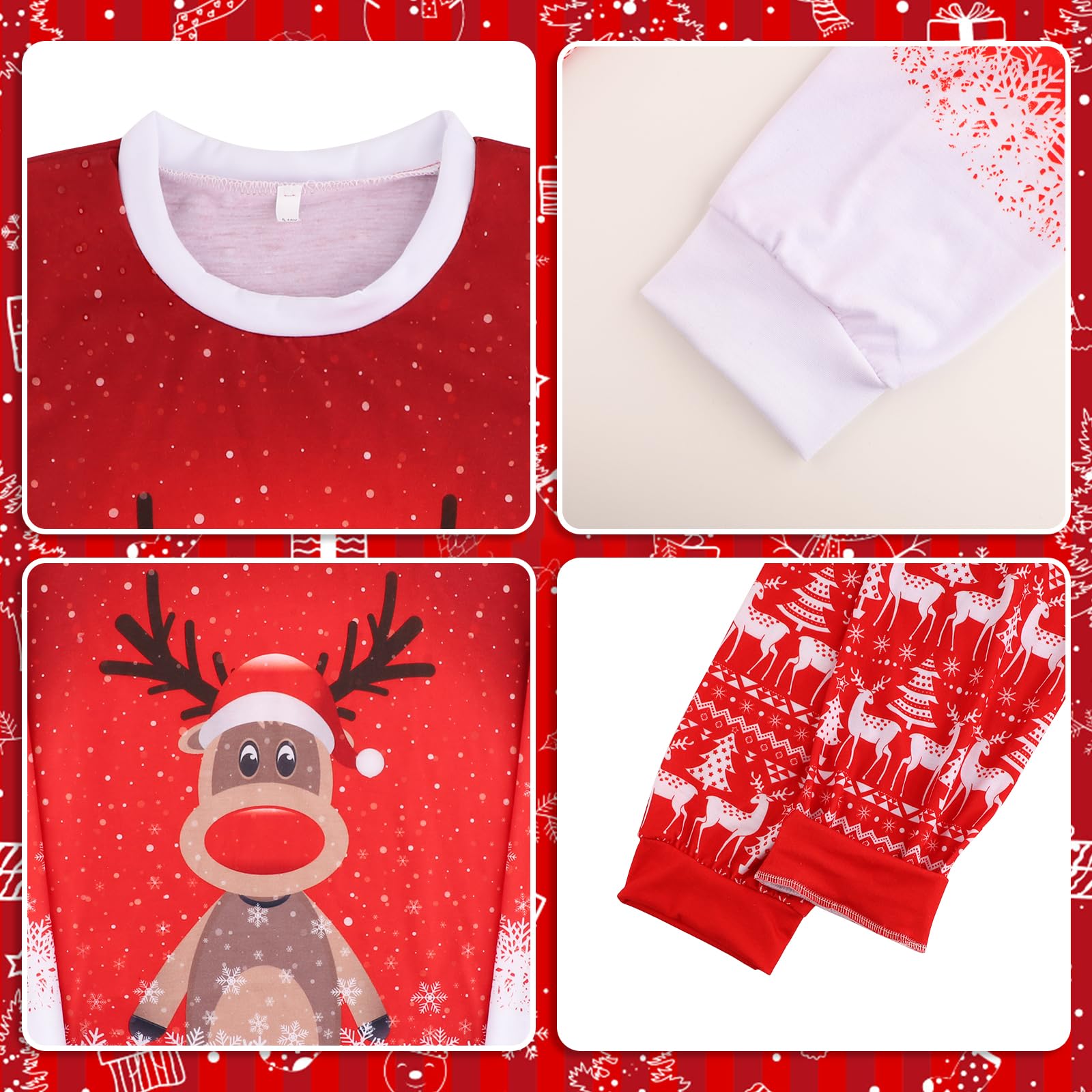 Christmas Family Pajamas, Christmas Family Pajamas Set, Long Sleepwear, Sleeping Sleeves, Cute Elk Print, Suitable for Women, Men, Kids and Baby, Red