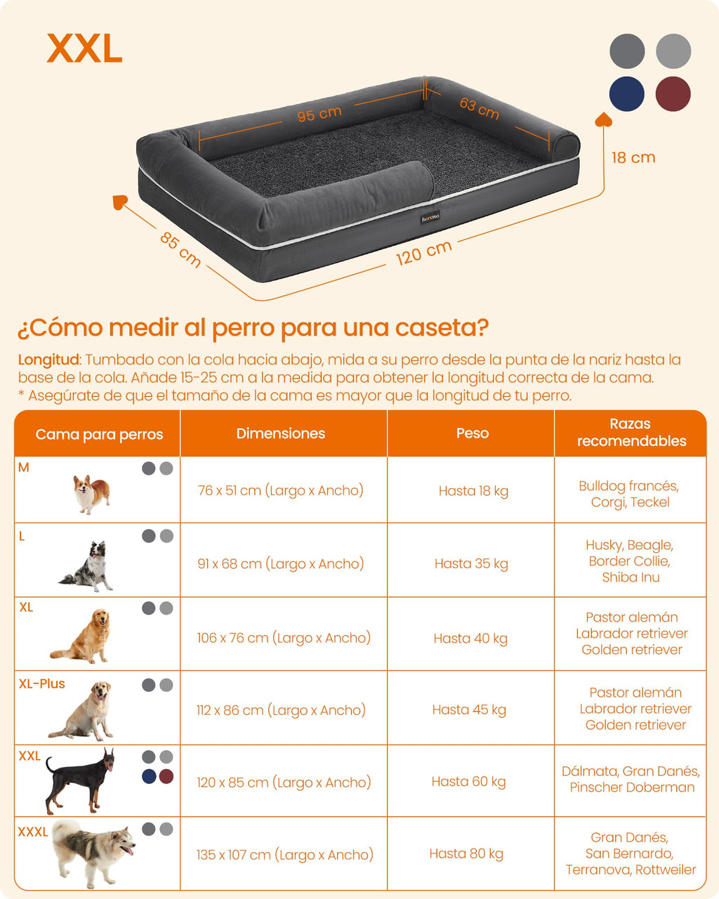 Feandrea Orthopedic Dog Bed, Sofa, Pet Bed, Soft Padding, Raised Edges, Removable and Washable Cover, 122 x 85 x 20 cm, Non-Slip, Osucro Grey PGW078G01