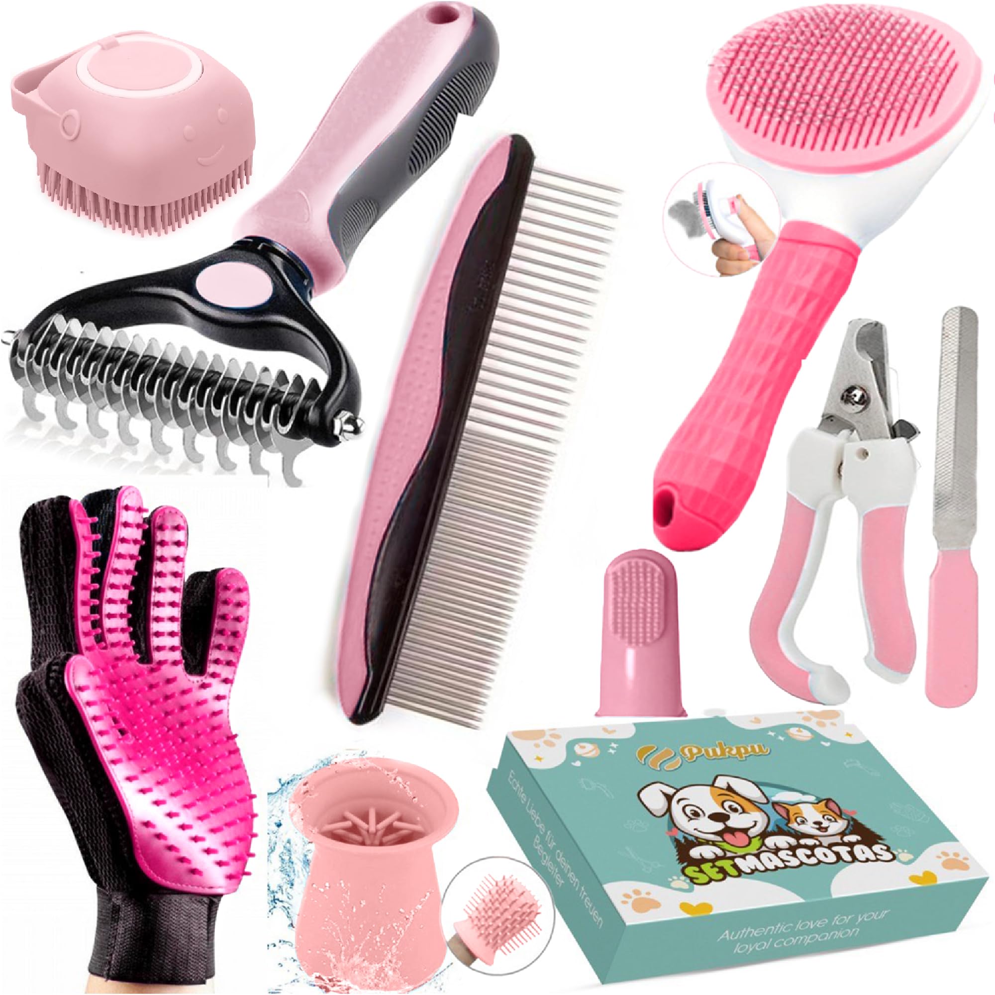 Grooming Kit for Dogs and Cats – Professional 5 Piece Set with Quiet Hair Clipper, Brush, Comb, Scissors & Vacuums – Complete Pet Care Kit at Home