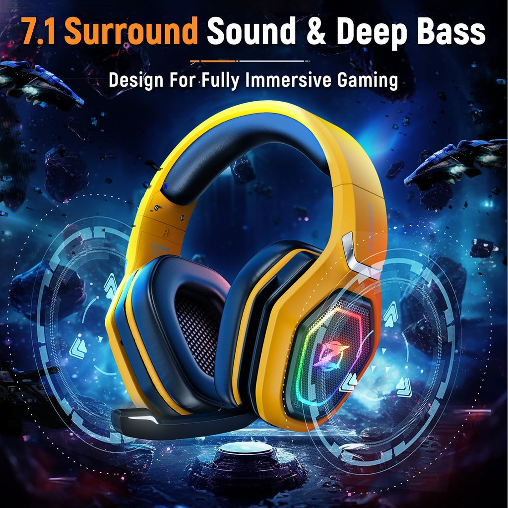 Ozeino Wireless Gaming Headset for PC/Ps5/Ps4, 2.4GHz Wireless+Bluetooth Wireless Gaming Headphones, Low Latency Lossless Sound Quality, 30Hr+ Duration