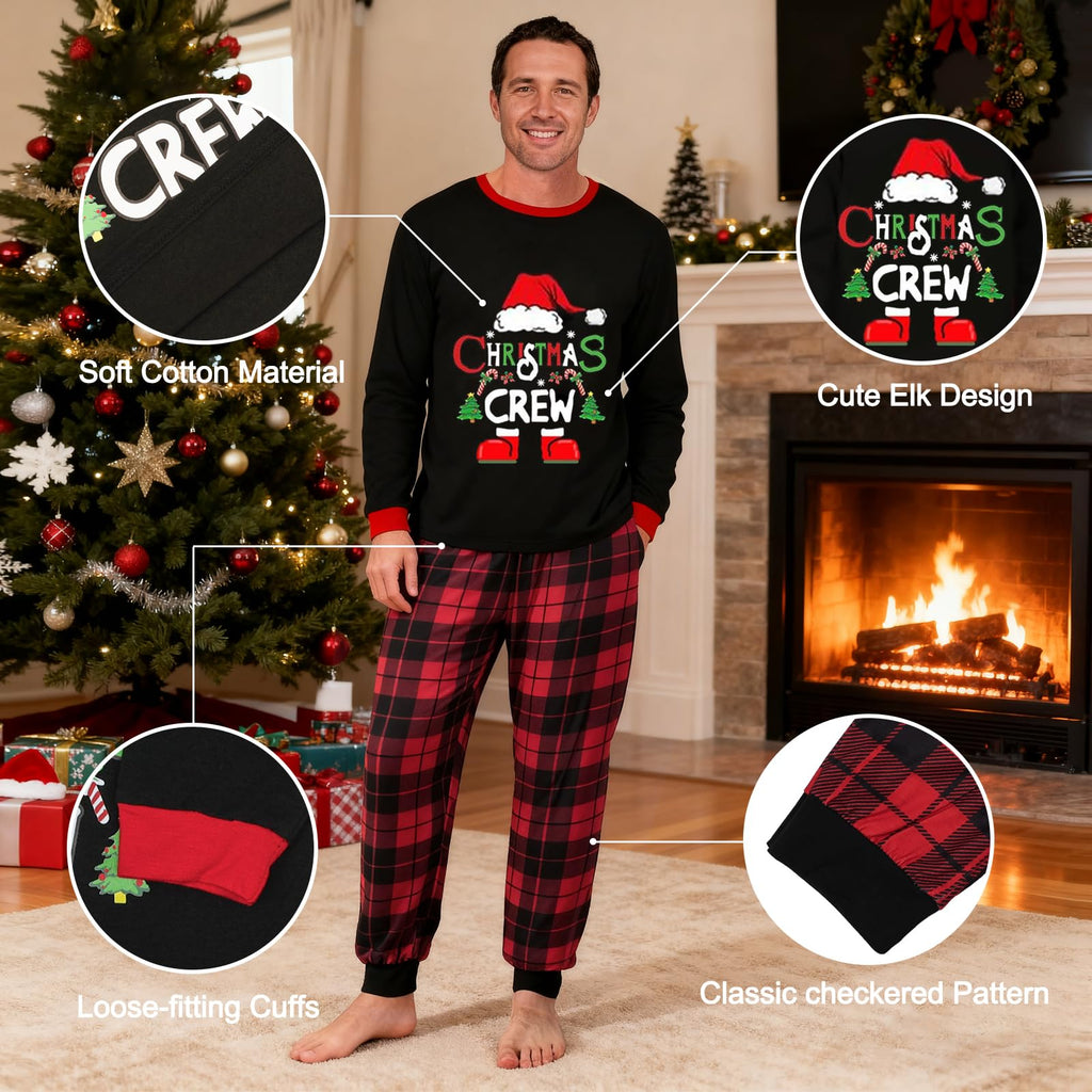 Christmas Family Pajamas, Christmas Family Pajamas Set, Long Sleepwear, Sleeping Sleeves, Cute Elk Print, Suitable for Women, Men, Kids and Baby, Red