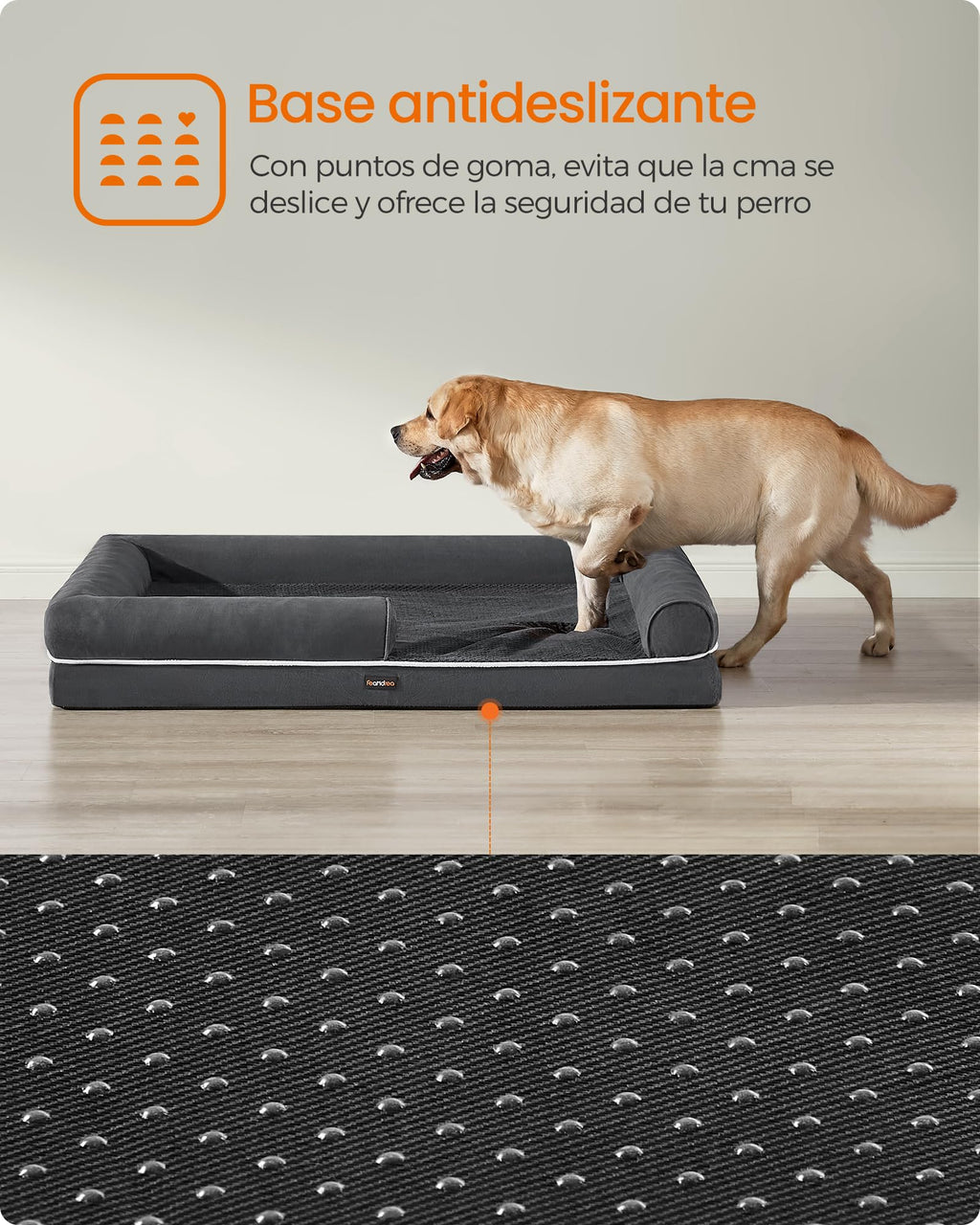 Feandrea Orthopedic Dog Bed, Sofa, Pet Bed, Soft Padding, Raised Edges, Removable and Washable Cover, 122 x 85 x 20 cm, Non-Slip, Osucro Grey PGW078G01