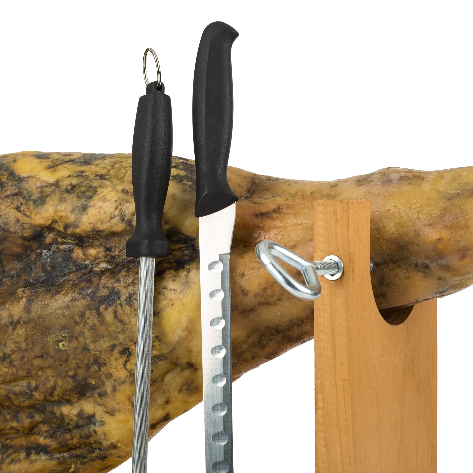 Ham Holder + Kukuxumusu Ham Cover + Ham Knife and Chaira – Ham Holder Made in Spain