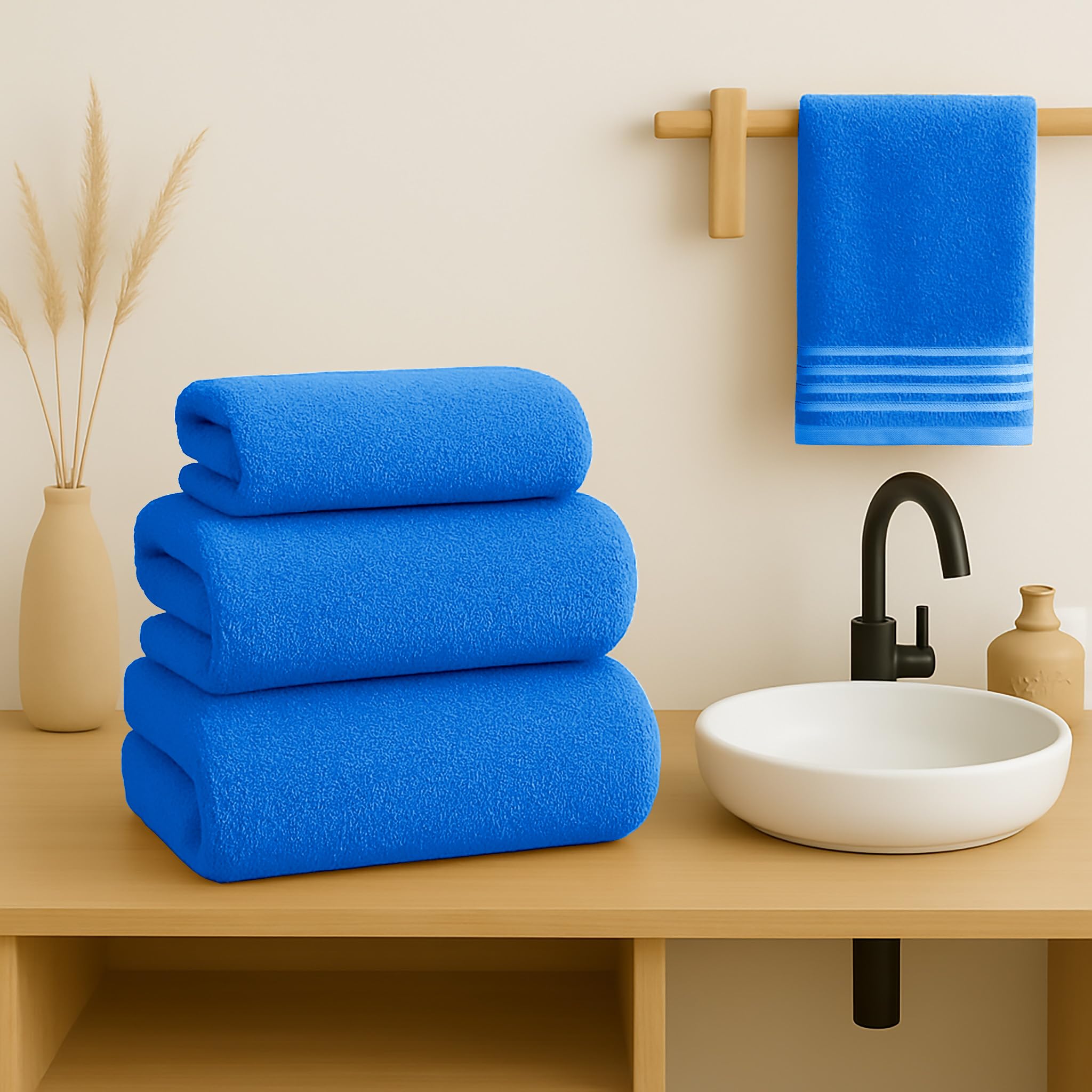 500 g Plain Full Bath Towel Set – Large and Small Terry Towels, 100% Cotton – Pack (2 Washbasin + 2 Shower) – High Absorption – Cotton Towel – Grass