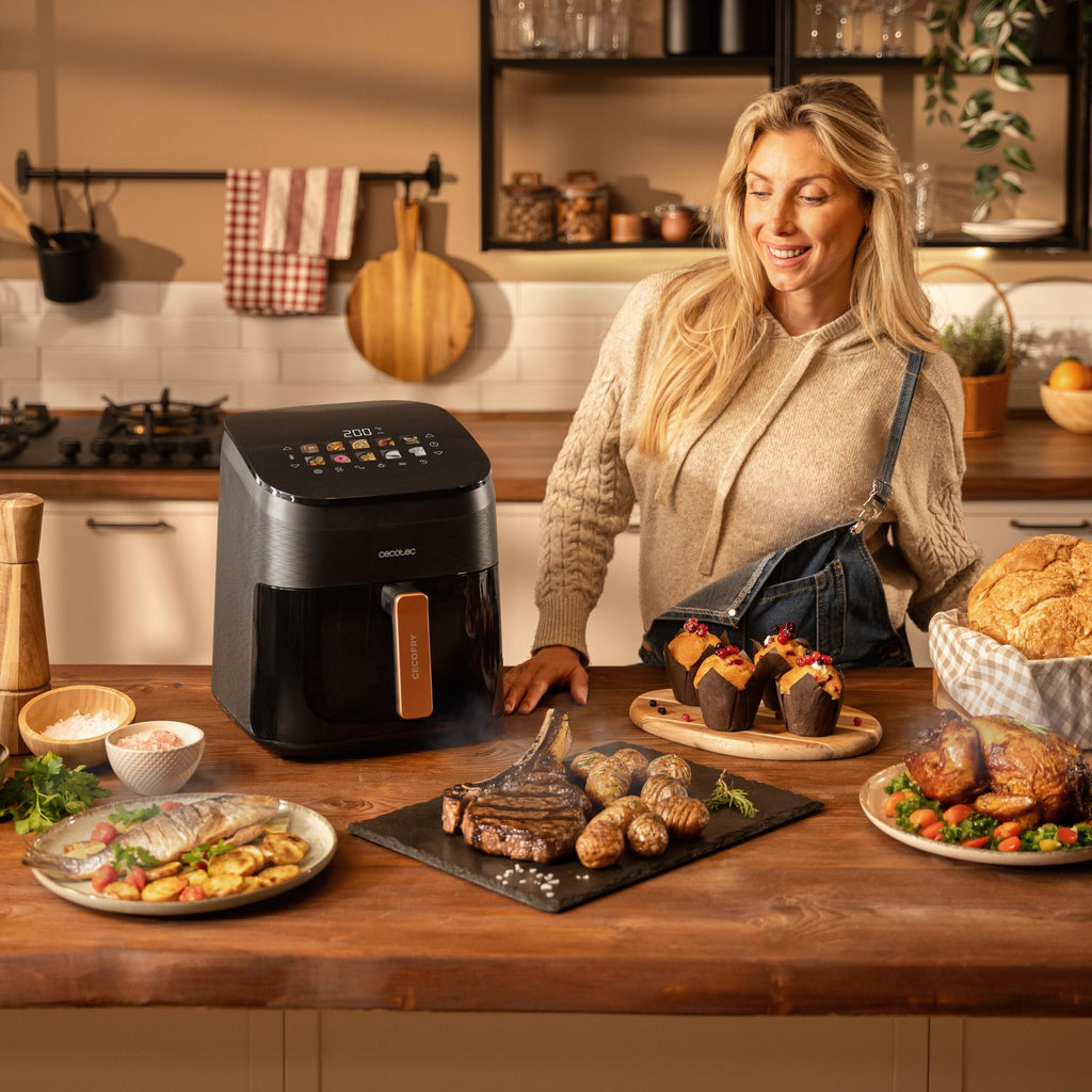 Cecotec Air Fryer 8L with Double Grill, Air Fryer, Cecofry&Grill Duoheat 8000. 2200W, Perfect Golden and Grill Flavor in Meat, Temperature between 80-200°C, 8 Menus and Window