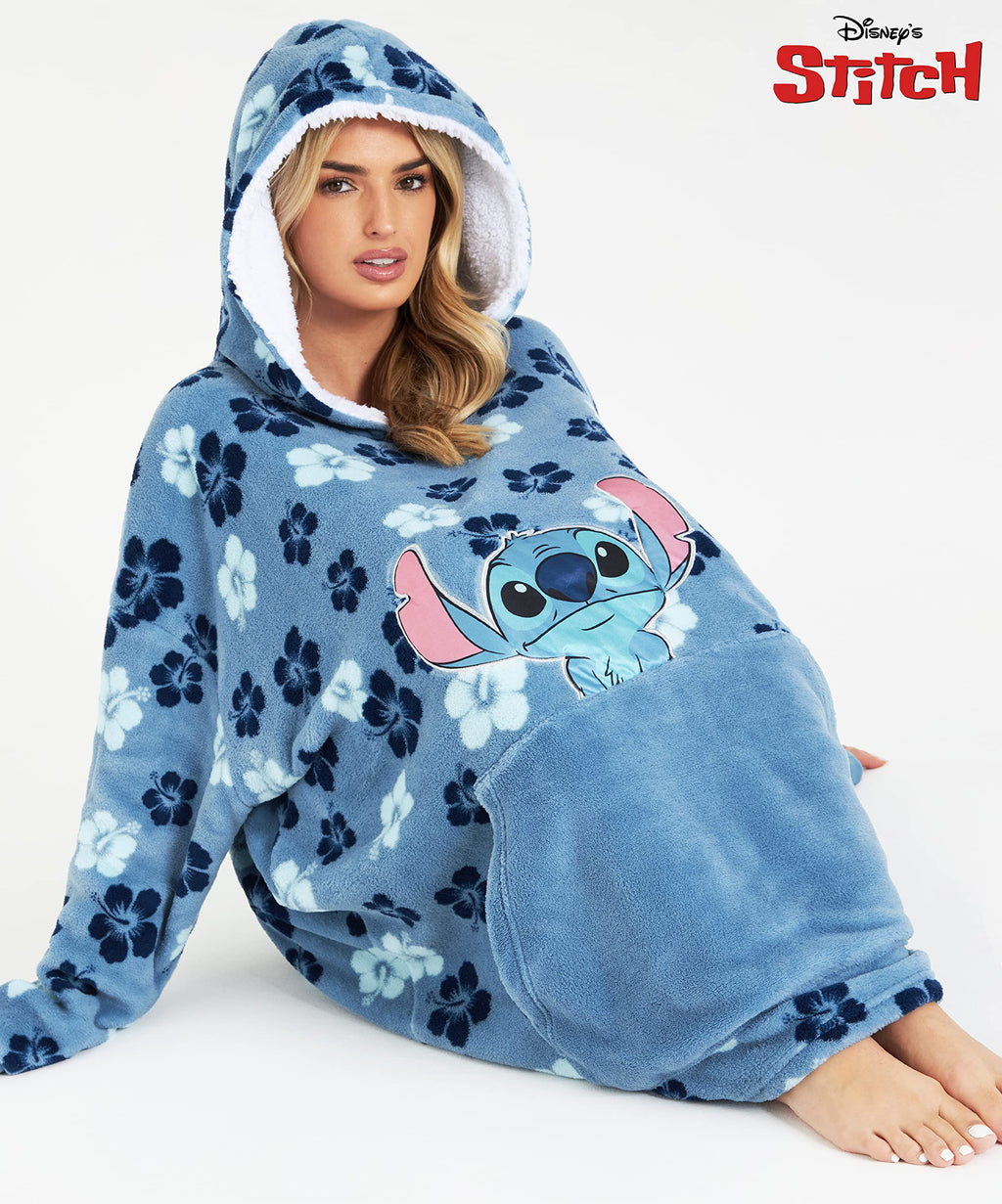 Disney Stitch Sudadera Mujer - Sudadera Manta con Capucha de Forro Polar, Talla Única, Oversize - Regalos para Mujer