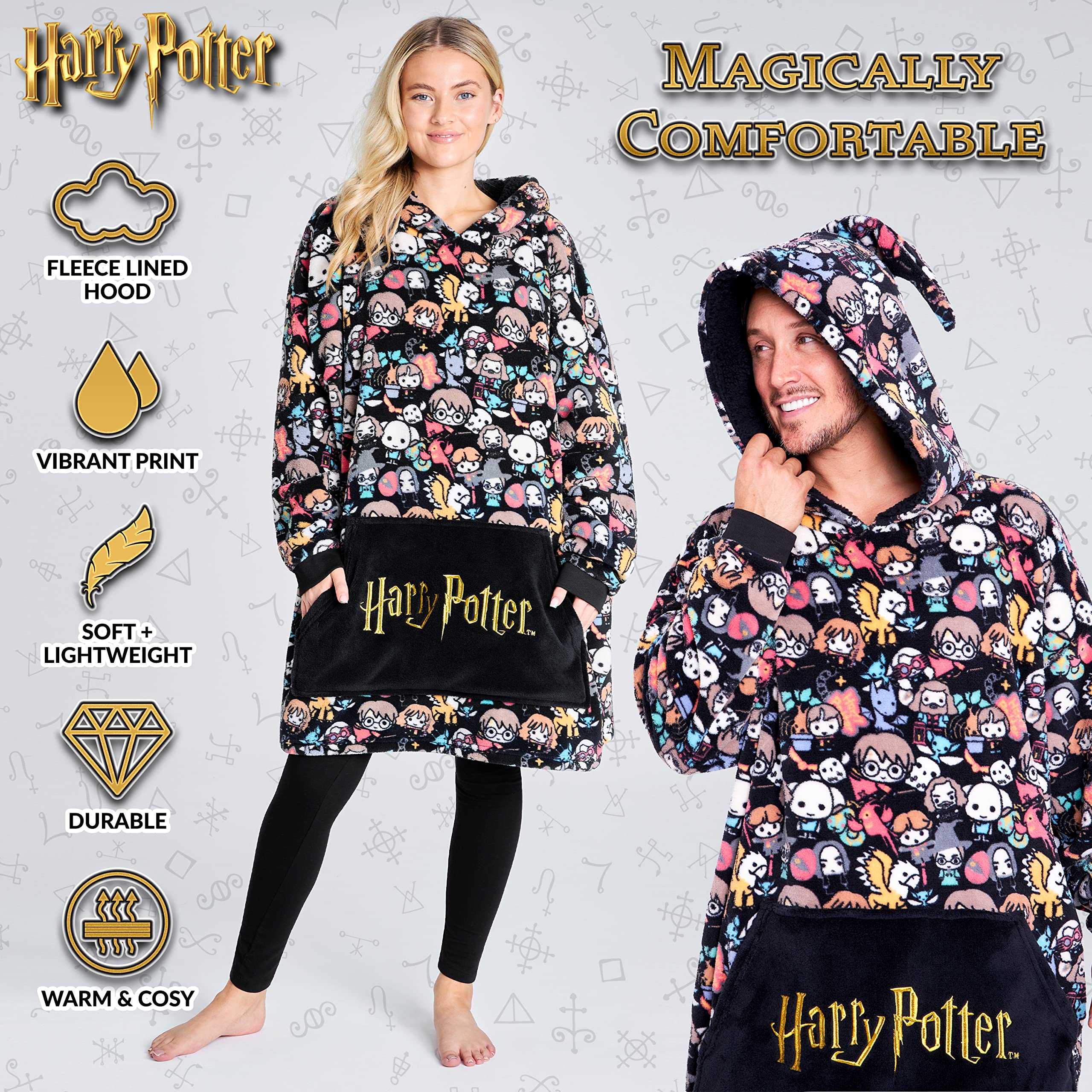 Harry Potter Women's Sweatshirt, Fleece Blanket Robe, Women's Oversized Sweatshirt with Fleece Hood, Original Gifts for Women
