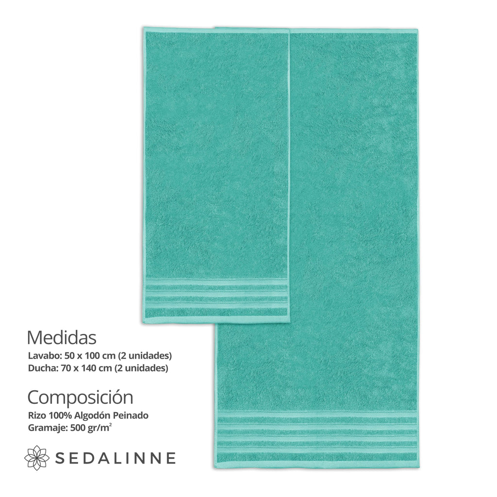 500 g Plain Full Bath Towel Set – Large and Small Terry Towels, 100% Cotton – Pack (2 Washbasin + 2 Shower) – High Absorption – Cotton Towel – Grass