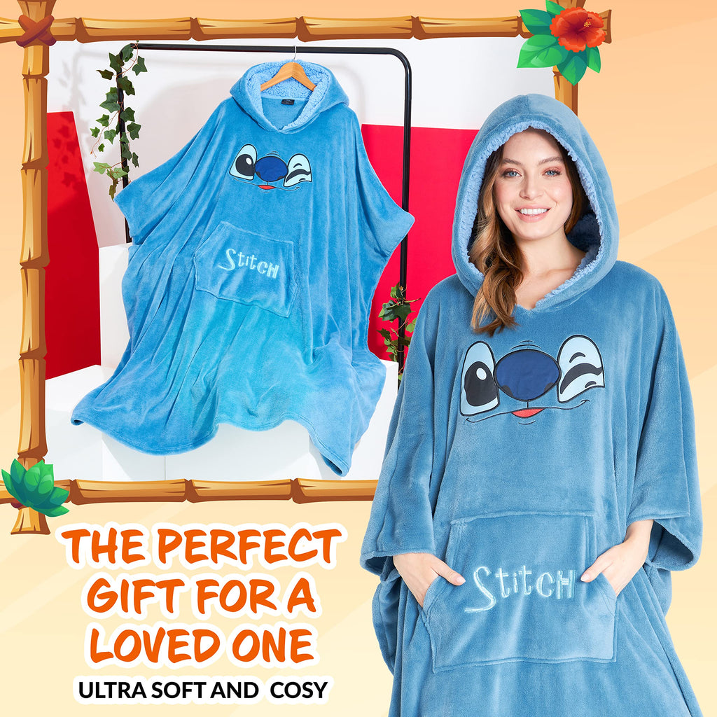 Disney Stitch Sudadera Mujer - Sudadera Manta con Capucha de Forro Polar, Talla Única, Oversize - Regalos para Mujer