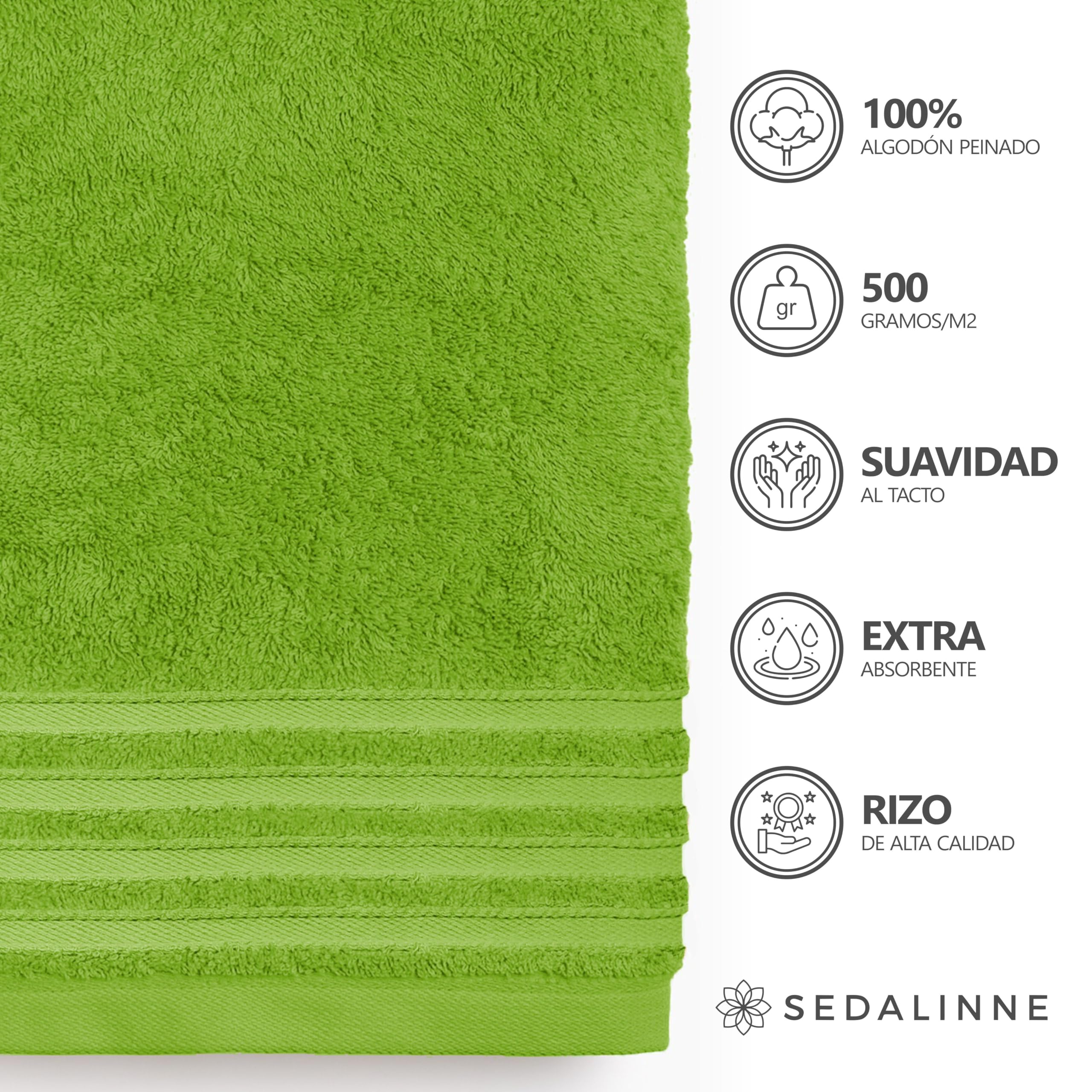 500 g Plain Full Bath Towel Set – Large and Small Terry Towels, 100% Cotton – Pack (2 Washbasin + 2 Shower) – High Absorption – Cotton Towel – Grass