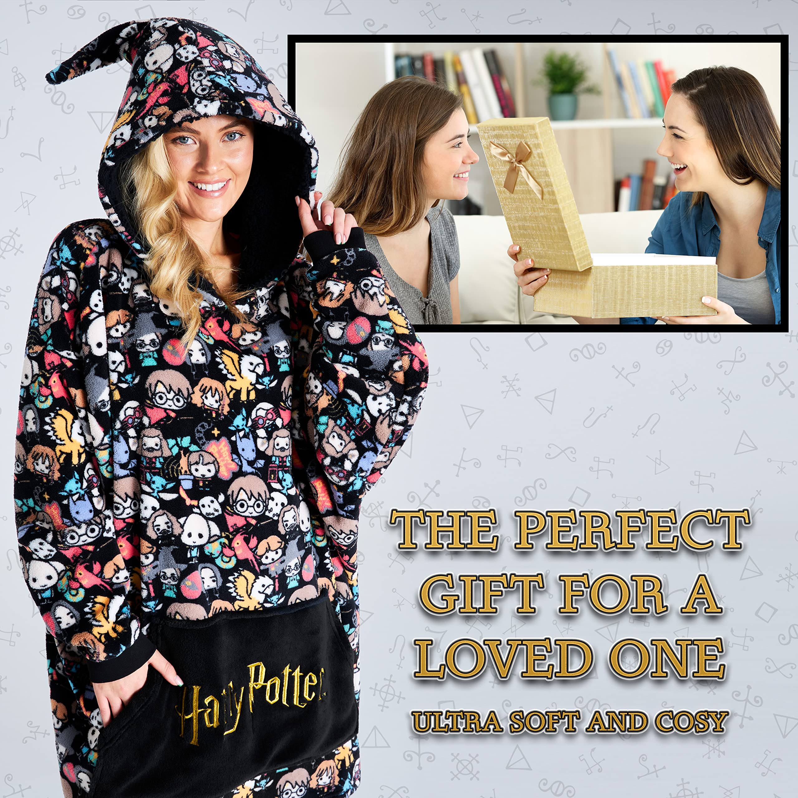 Harry Potter Women's Sweatshirt, Fleece Blanket Robe, Women's Oversized Sweatshirt with Fleece Hood, Original Gifts for Women
