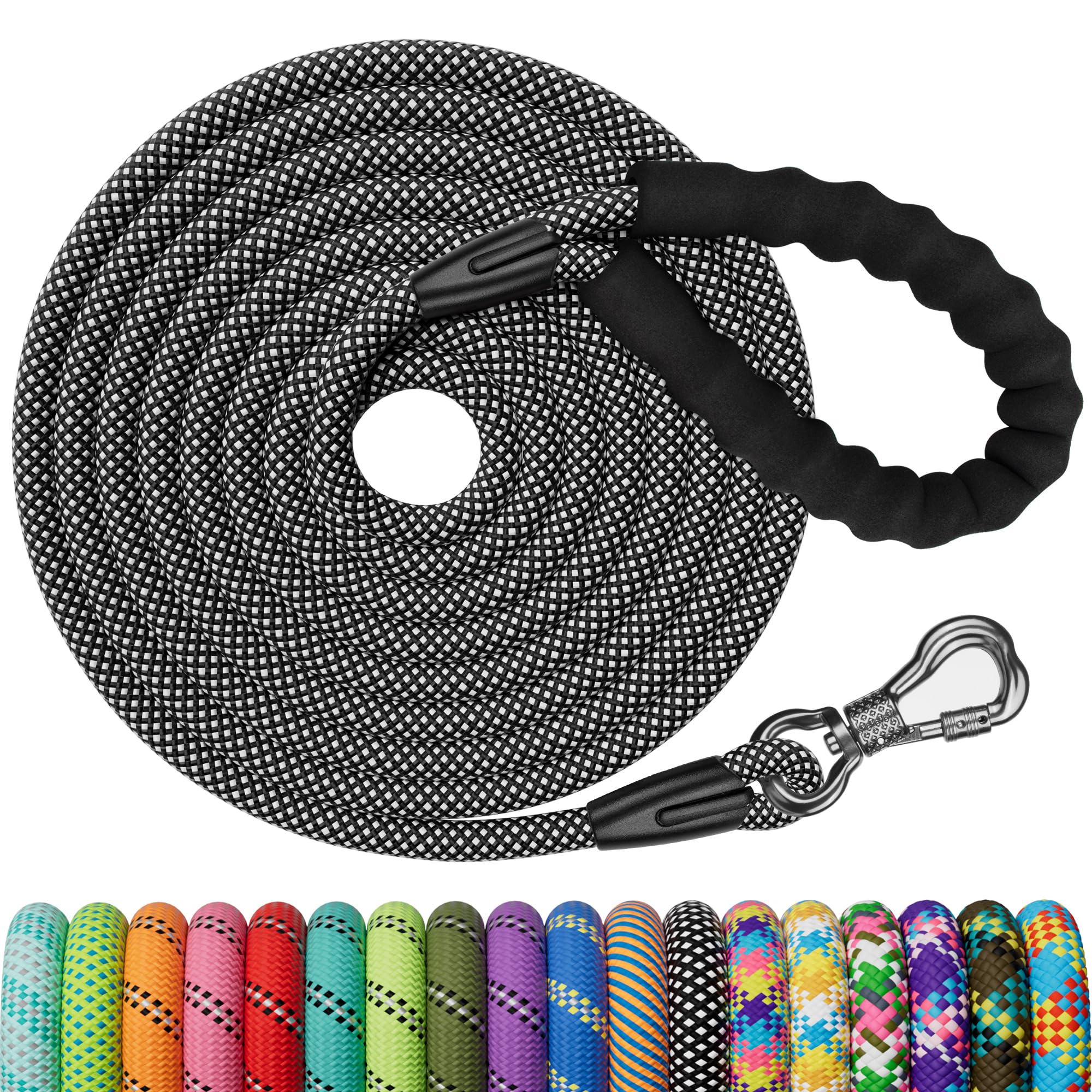 X XBEN Dog Training Lead, 1.5 m, 3 m, 5 m, 6 m, 10 m, 15 m, 20 m, 25 m, 30 m, Long Dog Leash with Lockable Hook, Training Leash for Large and Small Dogs, Reflective and Durable