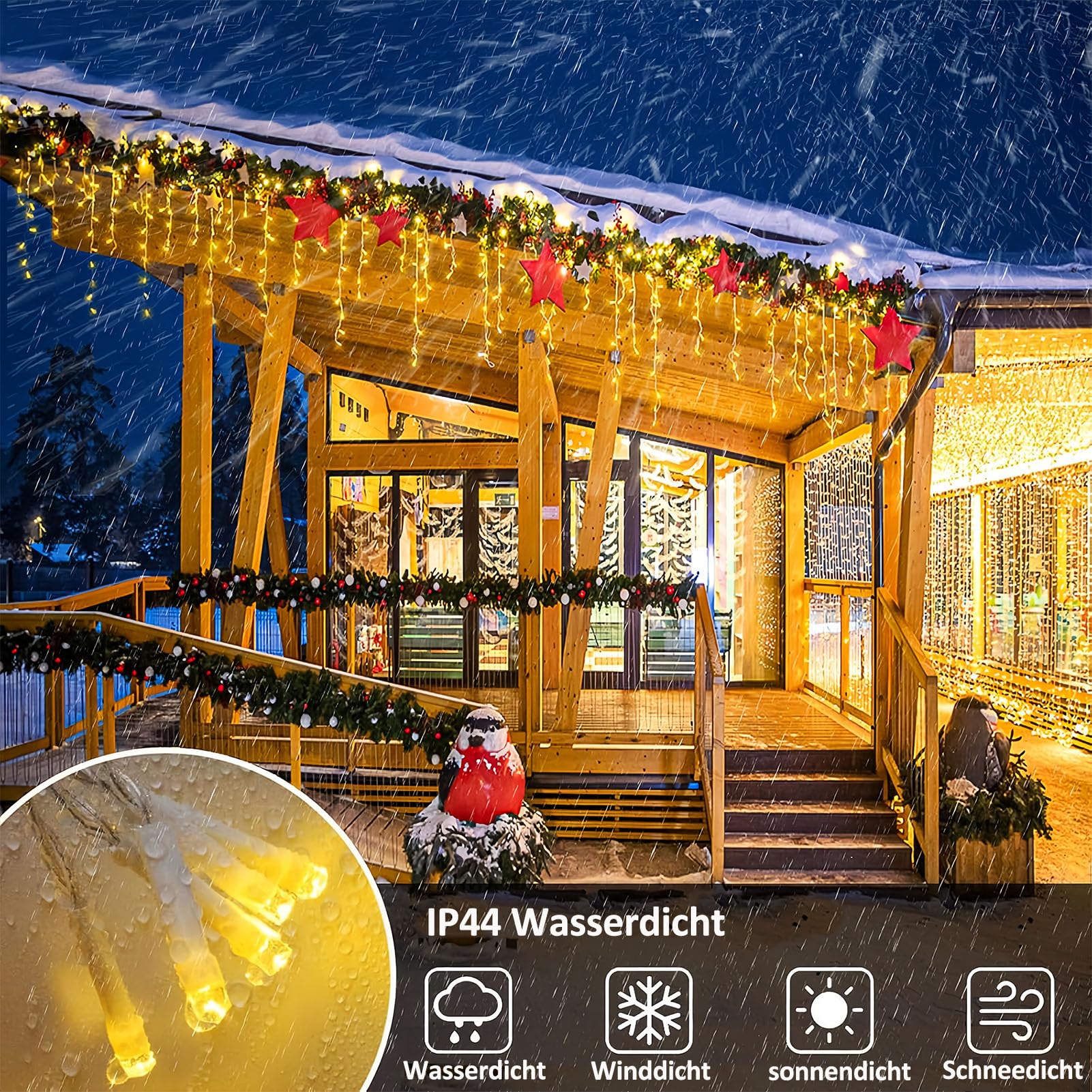 Christmas Curtain Lights Outdoor, 5M 200 LED IP44 Waterproof with 8 Modes, Garlands Decoration Indoor and Outdoor for Parties, Weddings, Garden, Window