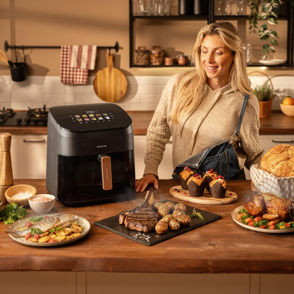 Cecotec Air Fryer 8L with Double Grill, Air Fryer, Cecofry&Grill Duoheat 8000. 2200W, Perfect Golden and Grill Flavor in Meat, Temperature between 80-200°C, 8 Menus and Window