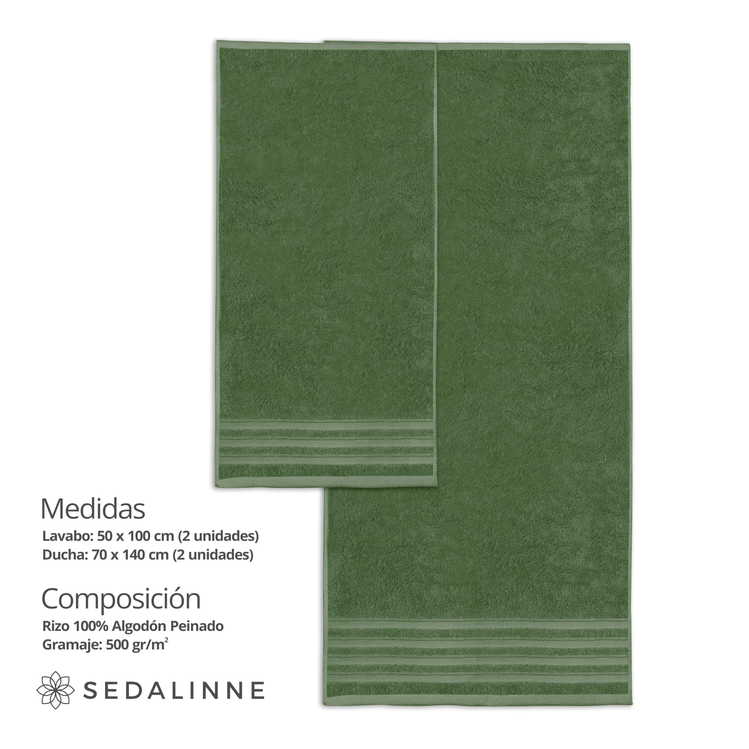 500 g Plain Full Bath Towel Set – Large and Small Terry Towels, 100% Cotton – Pack (2 Washbasin + 2 Shower) – High Absorption – Cotton Towel – Grass