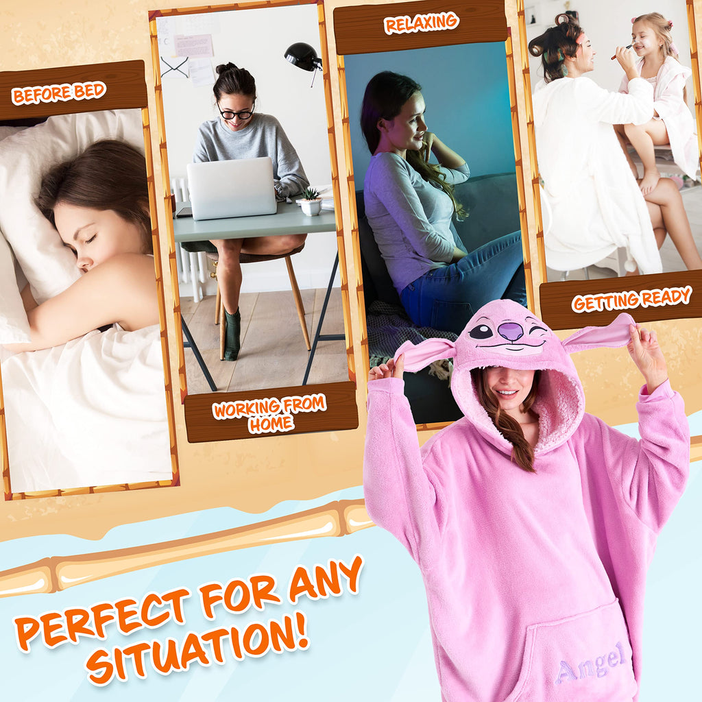 Disney Stitch Sudadera Mujer - Sudadera Manta con Capucha de Forro Polar, Talla Única, Oversize - Regalos para Mujer