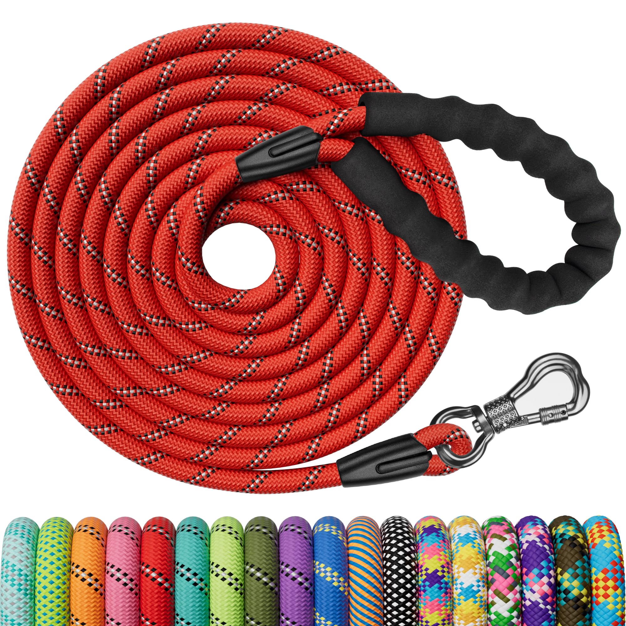 X XBEN Dog Training Lead, 1.5 m, 3 m, 5 m, 6 m, 10 m, 15 m, 20 m, 25 m, 30 m, Long Dog Leash with Lockable Hook, Training Leash for Large and Small Dogs, Reflective and Durable